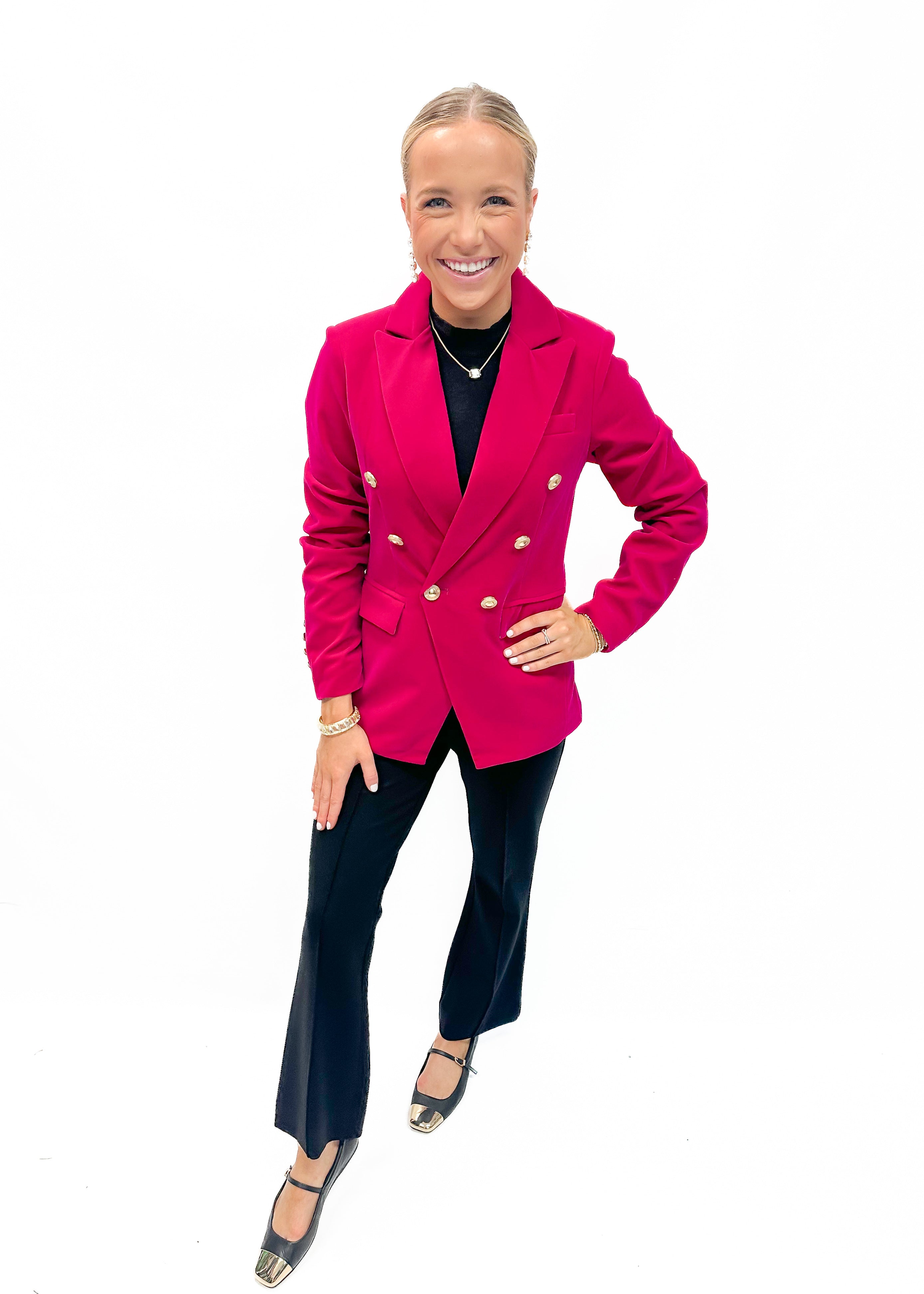 Dolce Cabo Velvet D/B Blazer - Magenta - Gabrielle's Biloxi