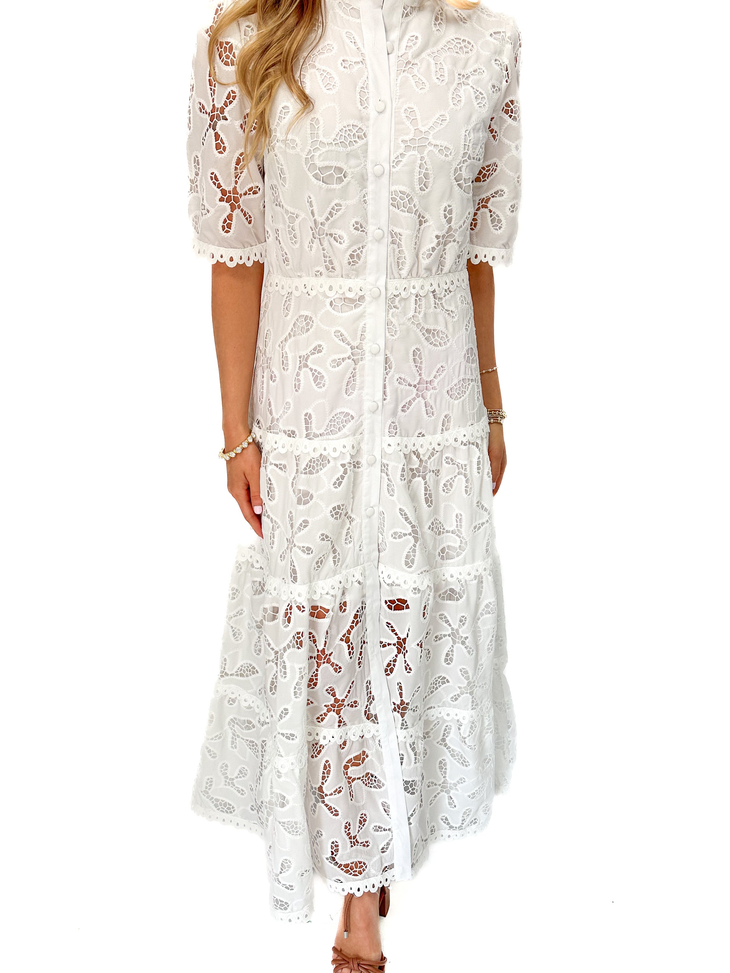 OO LA LA Starfish Lace Midi Dress -White - Gabrielle's Biloxi
