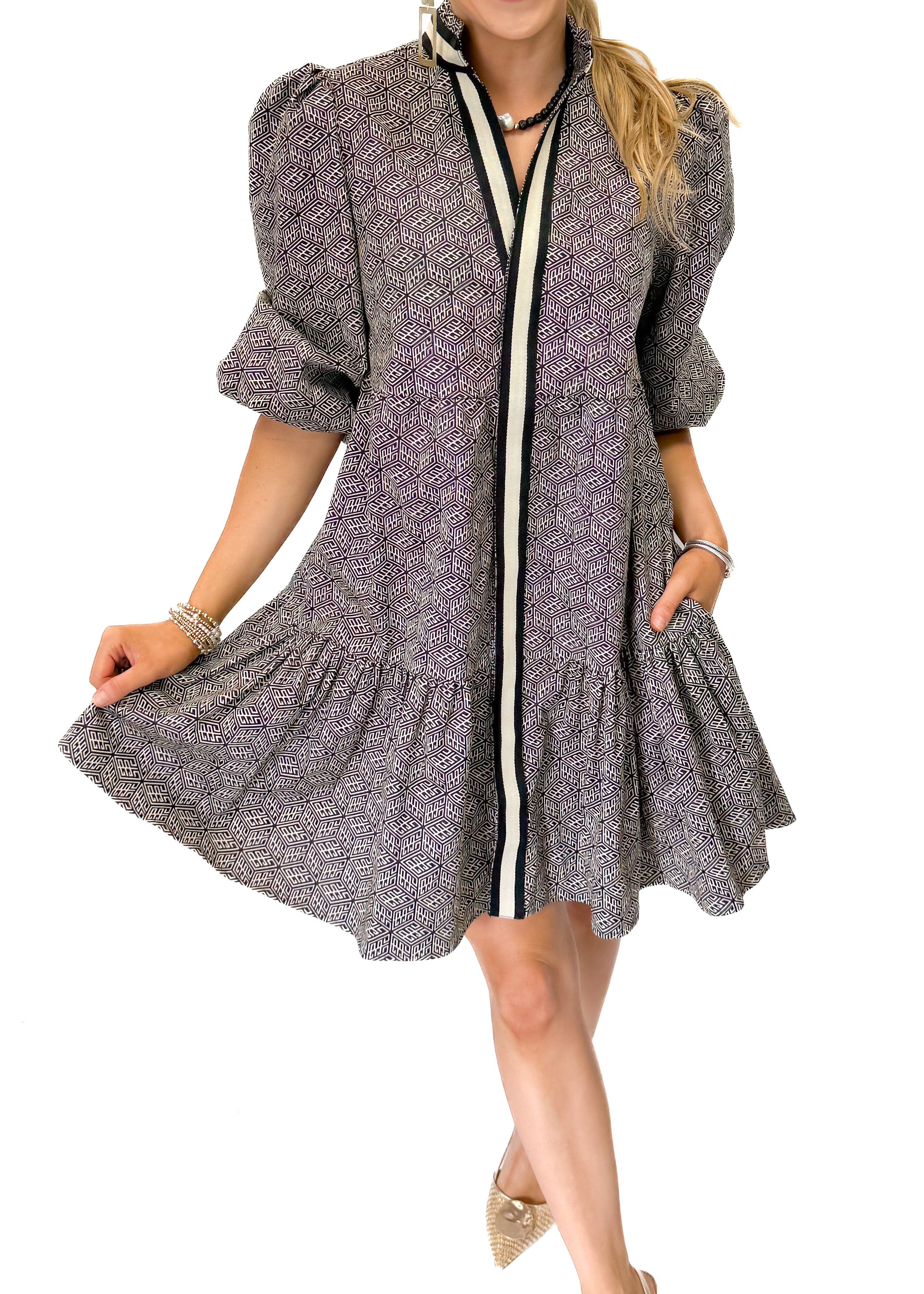 Emily McCarthy Sadie Dress - Black Tonal Monogram - Gabrielle's Biloxi