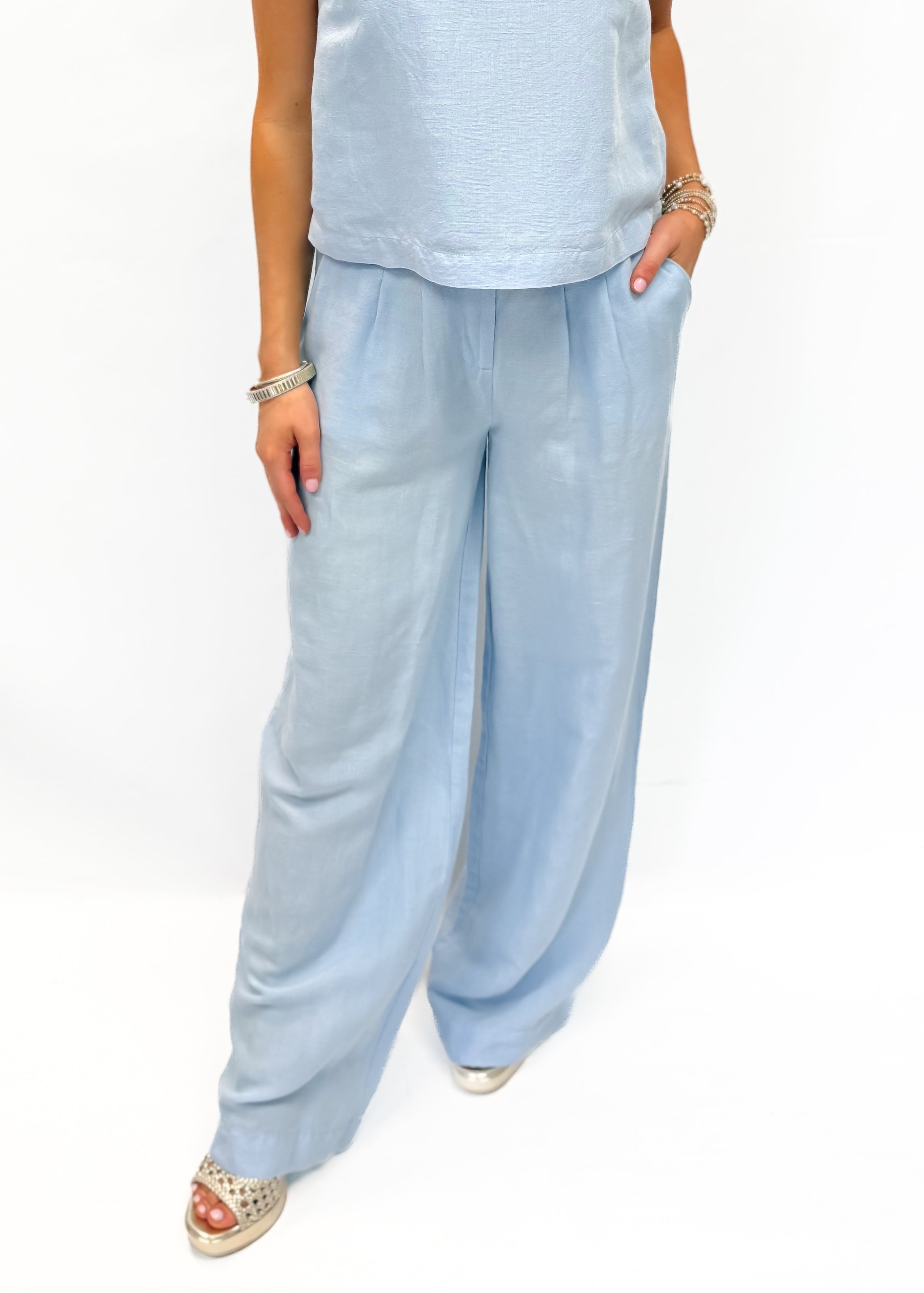 French Connection Birdie Linen Trousers - Cashmere Blue - Gabrielle's Biloxi