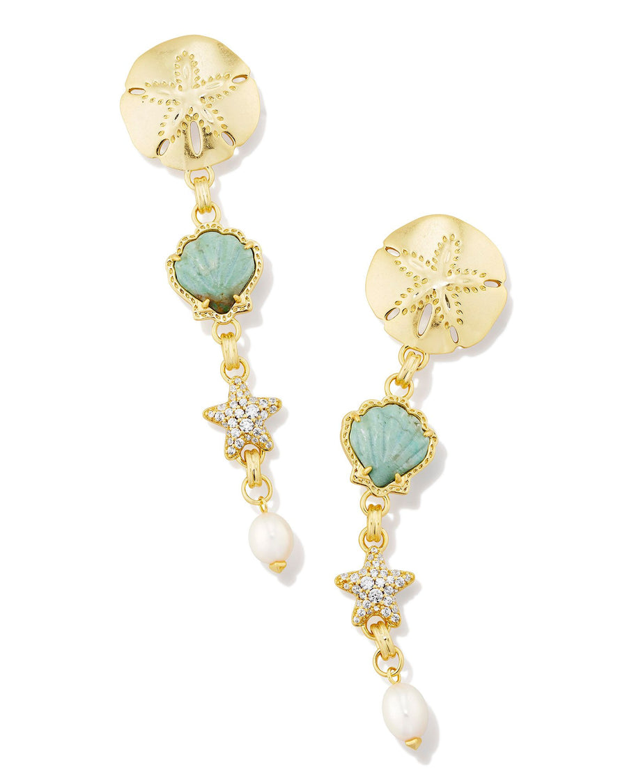 Kendra Scott Brynne Shell Linear Earrings Gold Sea Green Chrysocolla - Gabrielle's Biloxi