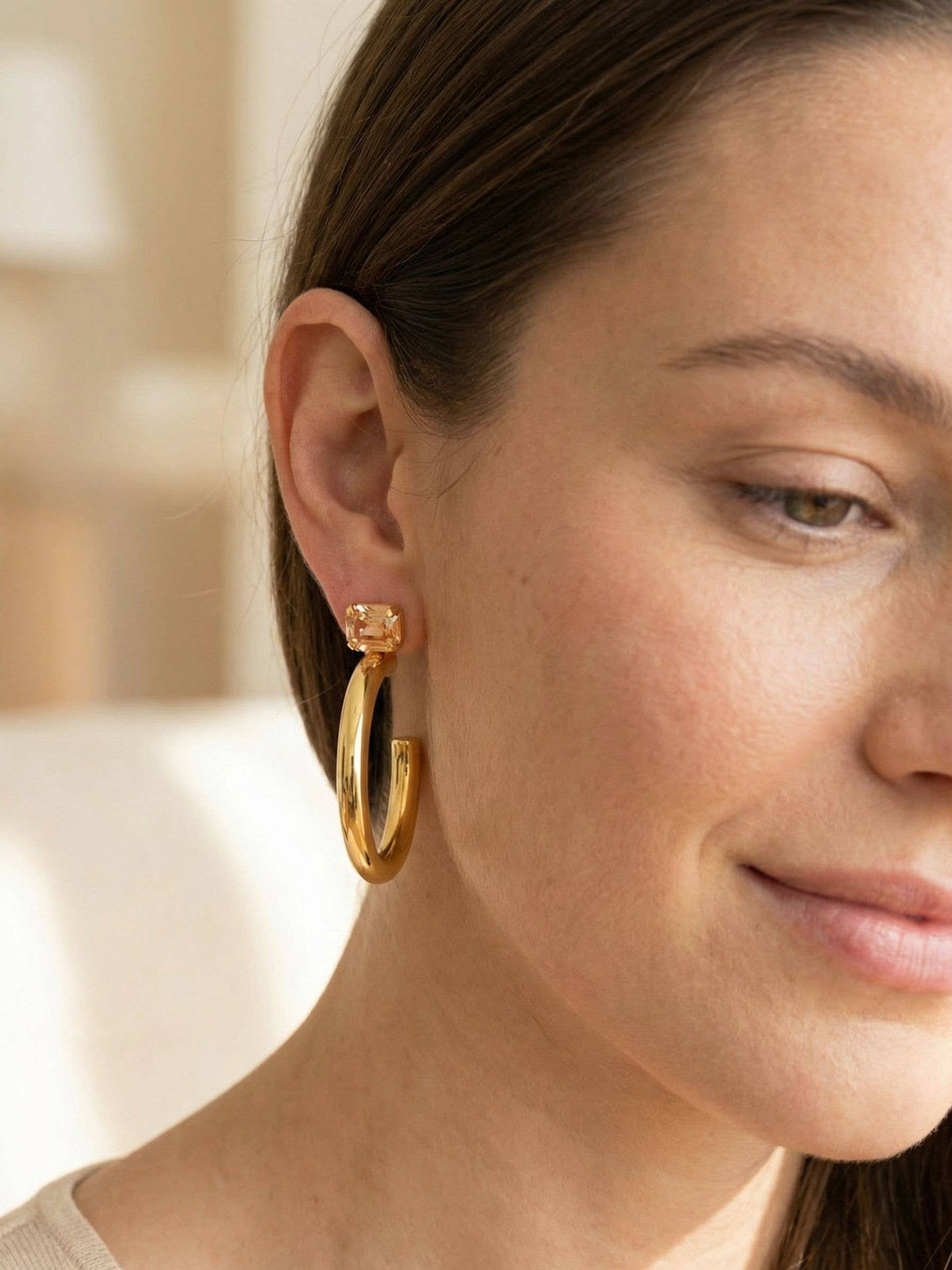 Keeley Emerald Cut Hoop Earrings - Golden Shadow