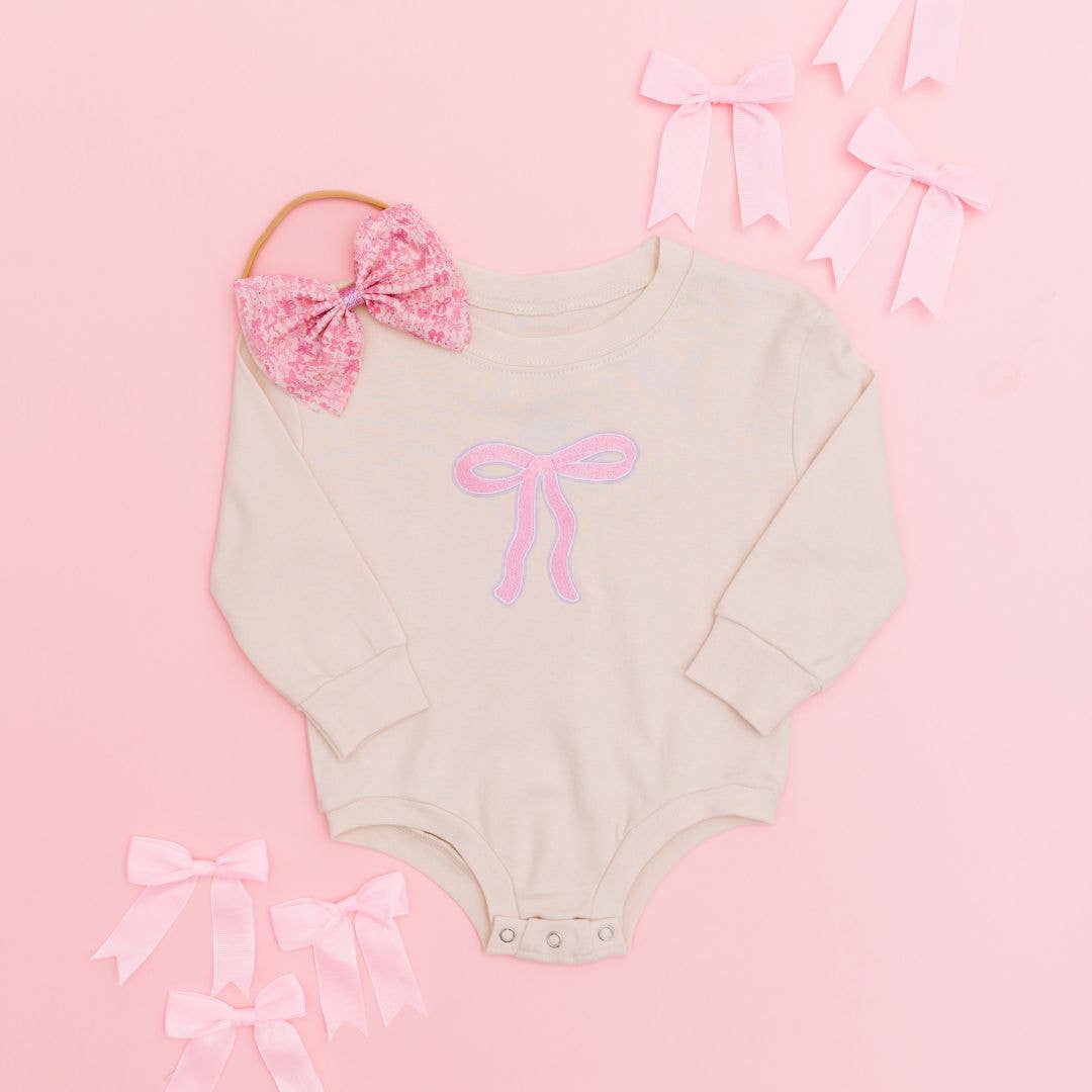 Coquette Bow Patch Long Sleeve Romper - Natural - Gabrielle's Biloxi