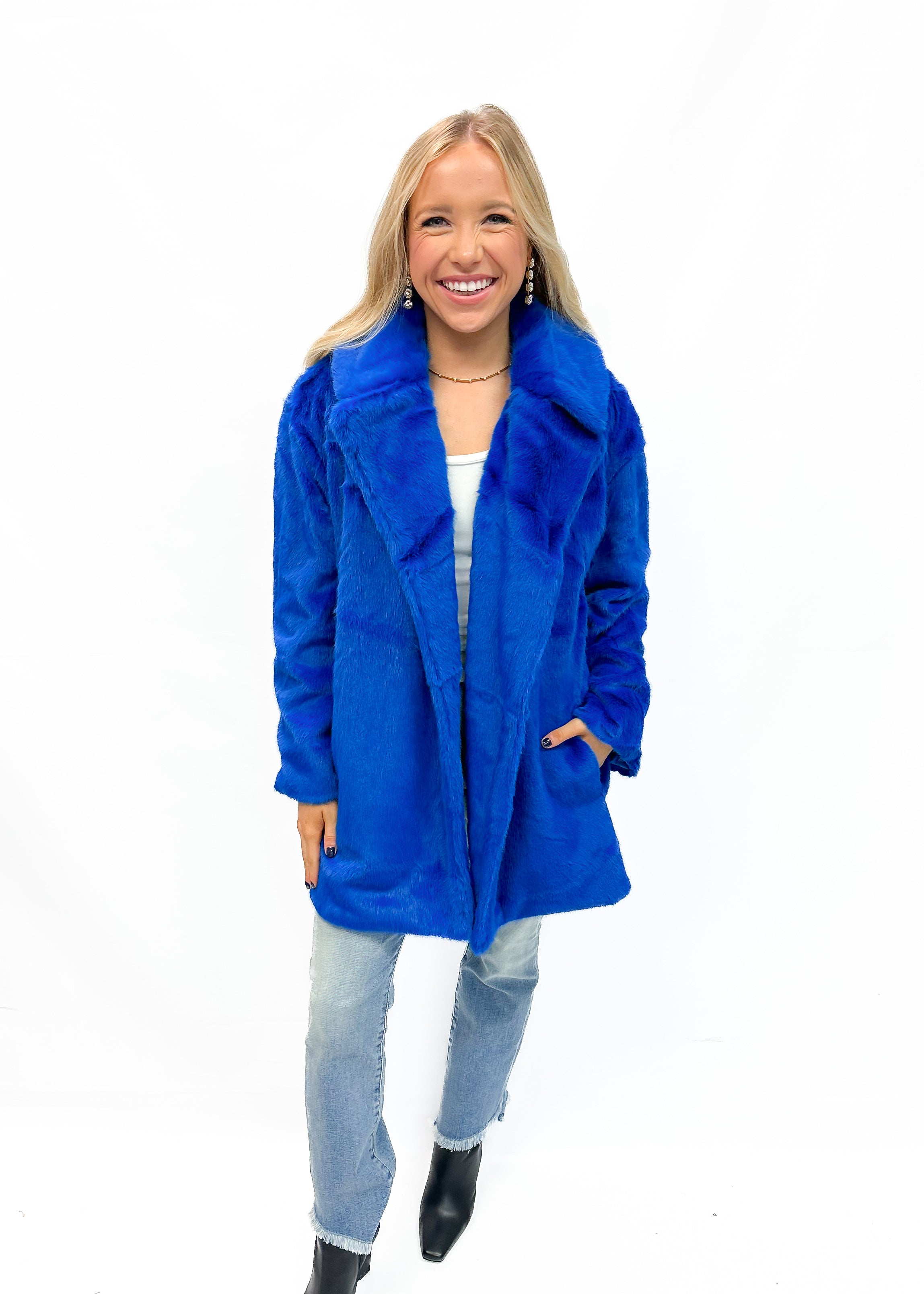 Jayley Faux Fur Duchess Midi Coat - Blue - Gabrielle's Biloxi