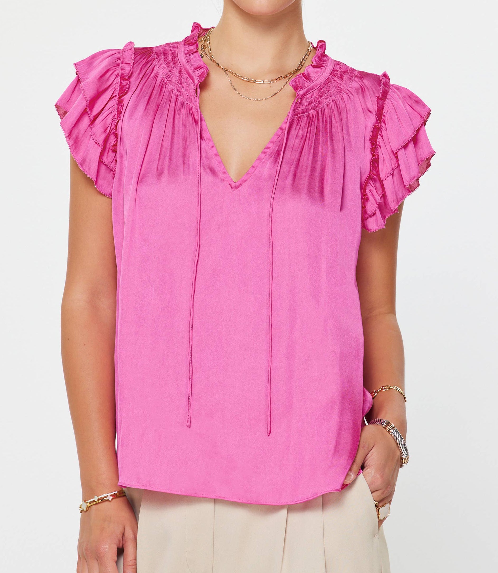 Ruffled Short Sleeve Blouse - Gabrielle's Biloxi