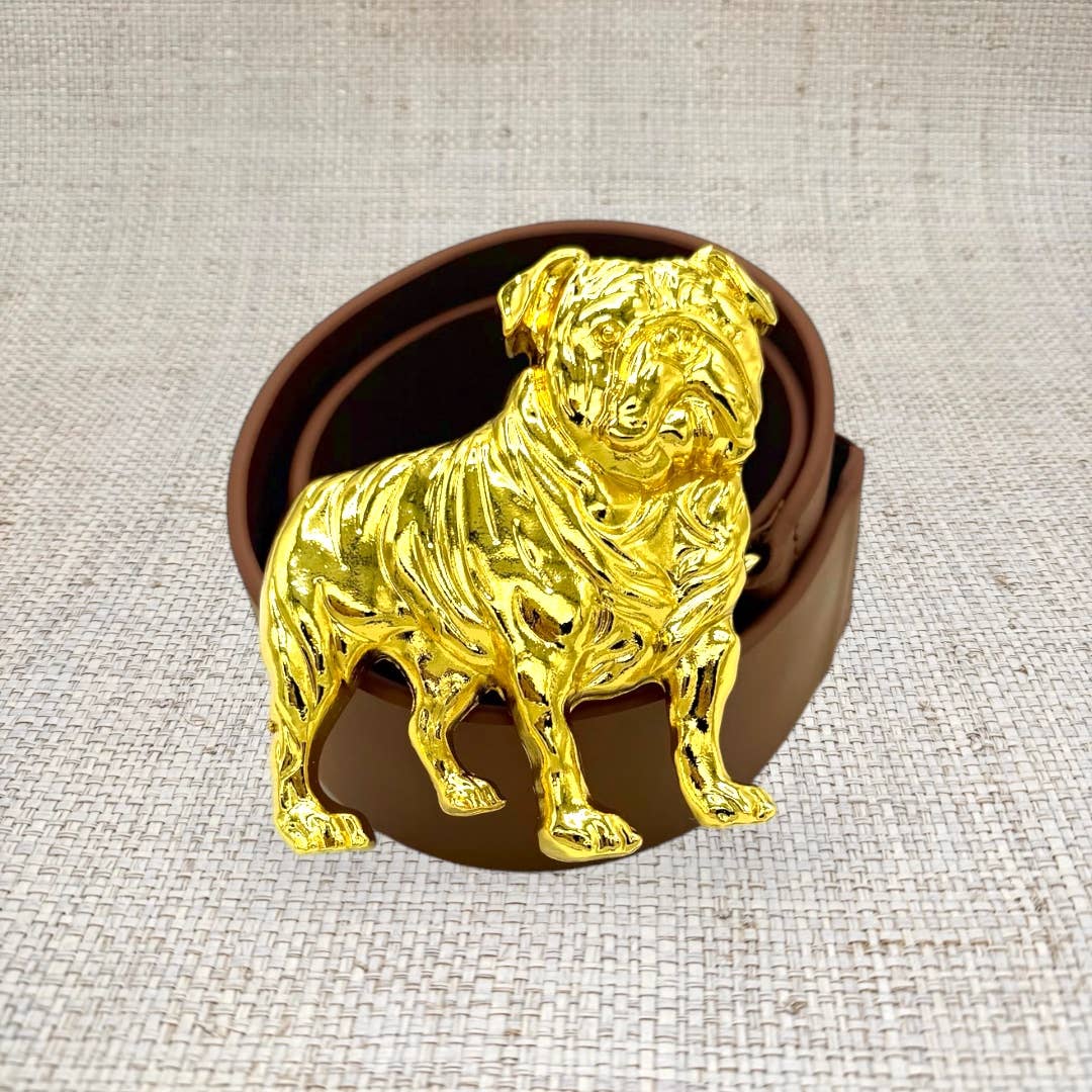 Bulldog Interchangeable Artisan Belt Buckle w/ Gold Finish - Gabrielle's Biloxi