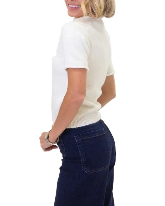 Karlie Solid Mock Short Sleeve Sweater - Ivory
