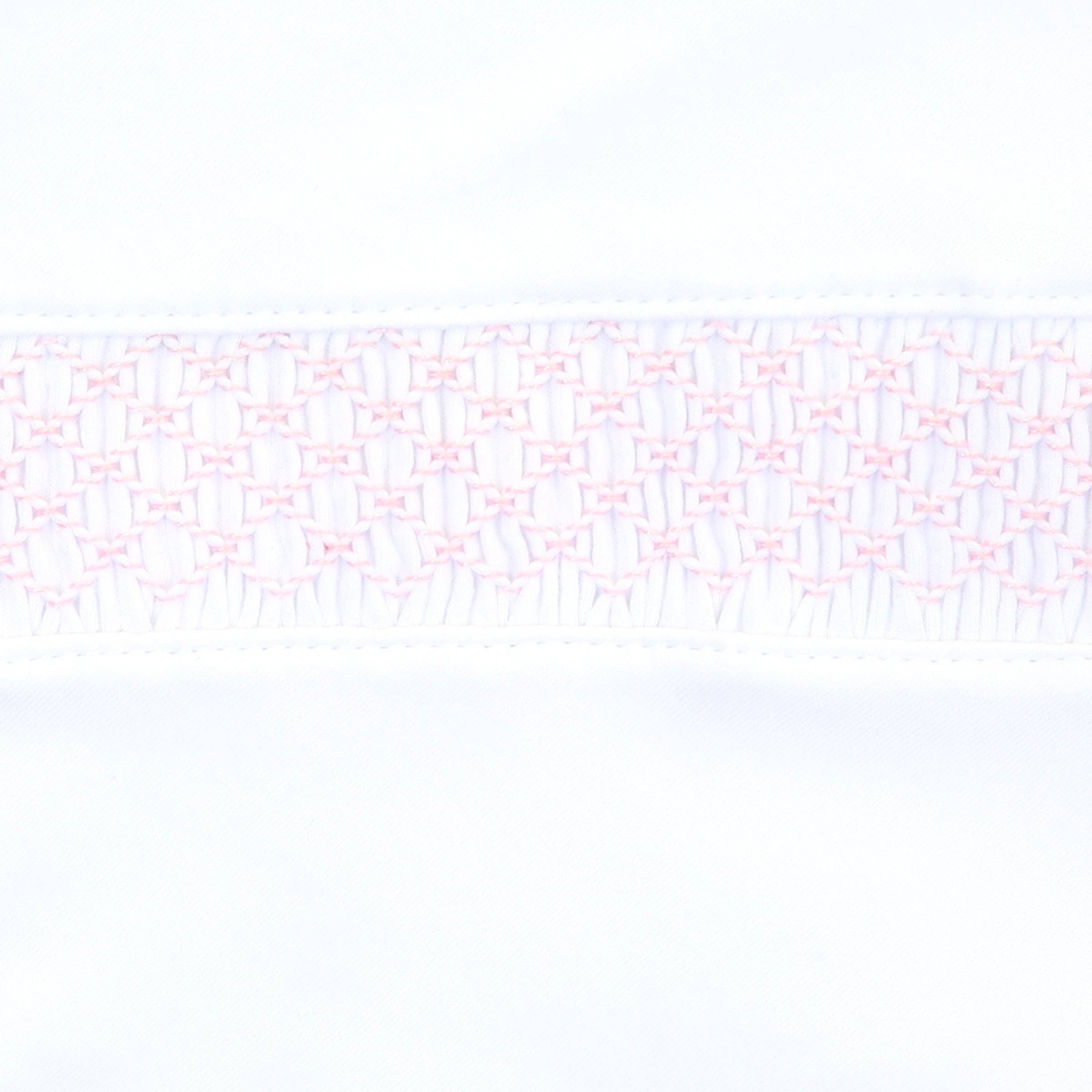 Essentials White with Pink Trim Smocked Footie - Gabrielle's Biloxi