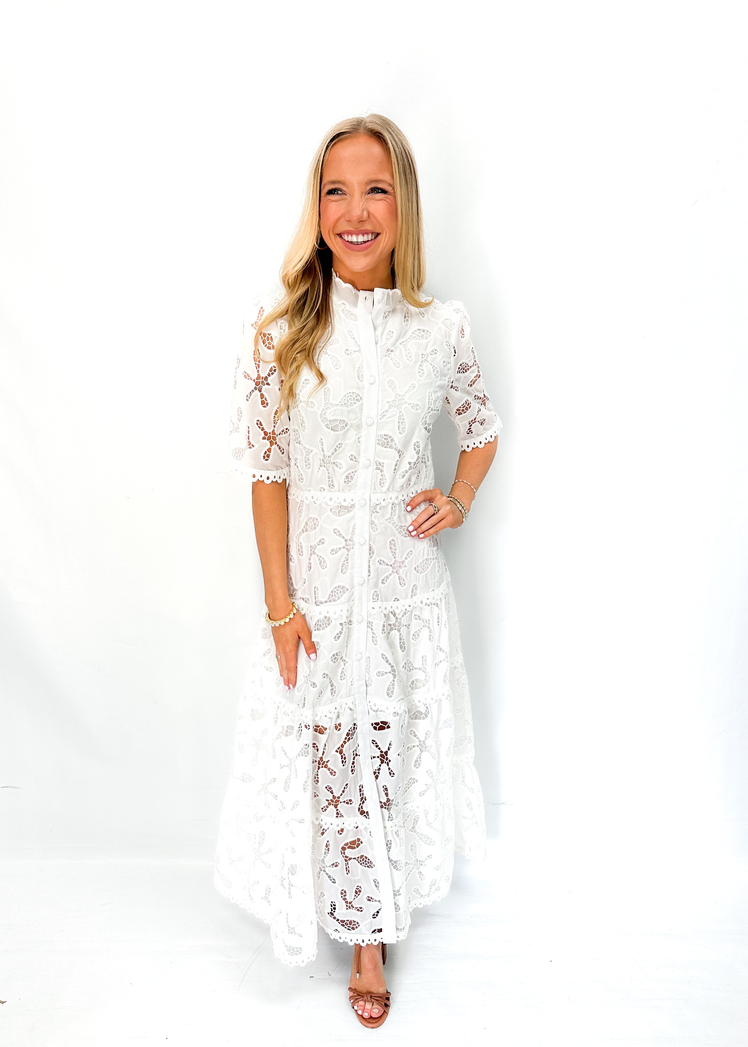 OO LA LA Starfish Lace Midi Dress -White - Gabrielle's Biloxi