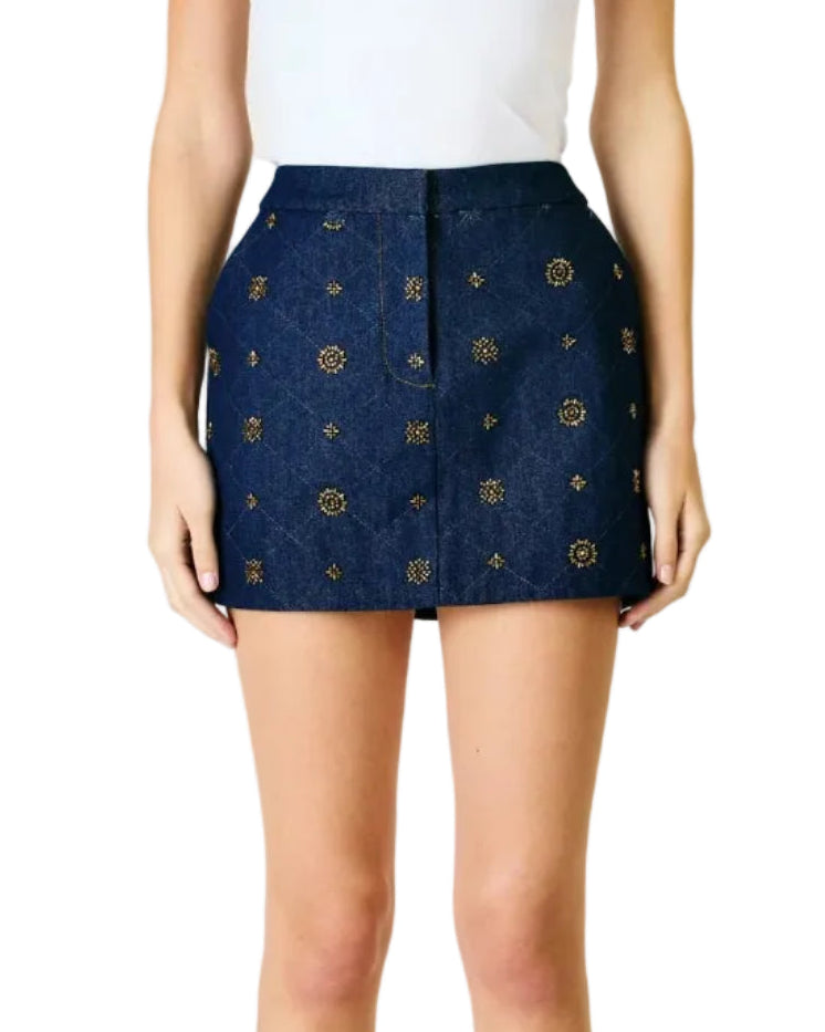 Line and Dot Attina Mini Skirt - Light Blue