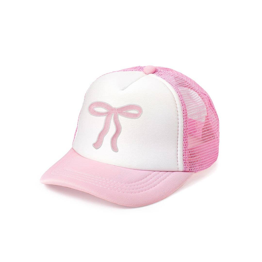 Kids Coquette Bow Patch Trucker Hat - Pink/White - Gabrielle's Biloxi