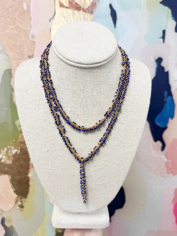 Virtue Small Cluster Rosary Drop Necklace - Navy