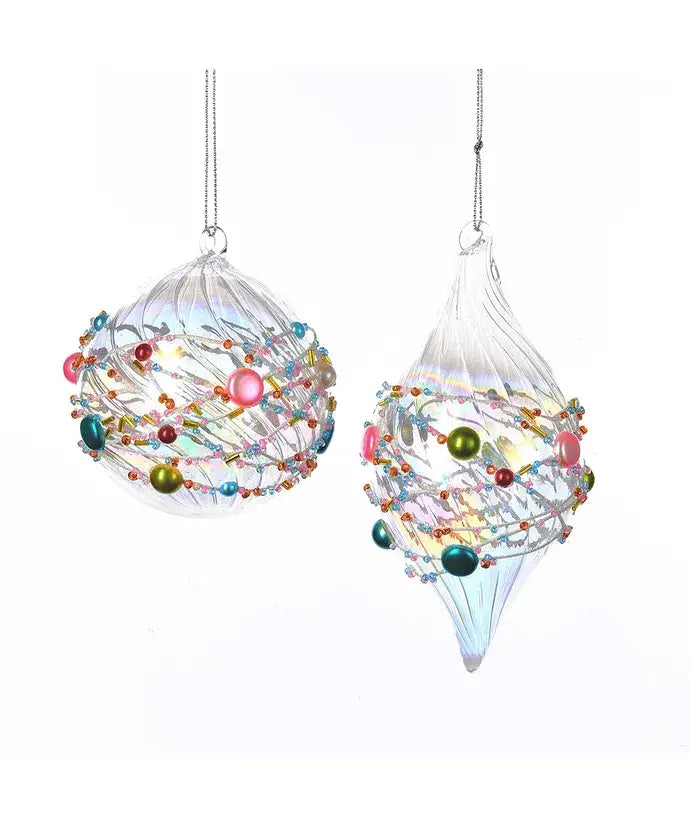 3.25"GLASS BALL/FINIAL BEADED ORNAMENT 2/A - Gabrielle's Biloxi