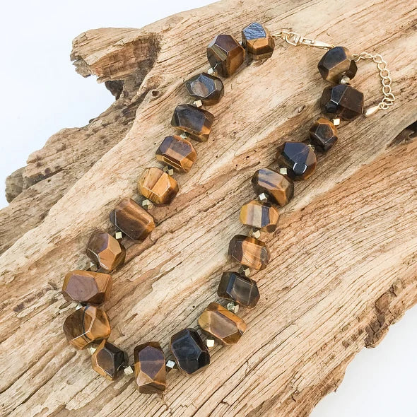 Virtue Chunk Statement Brass Necklace - Tigers Eye - Gabrielle's Biloxi