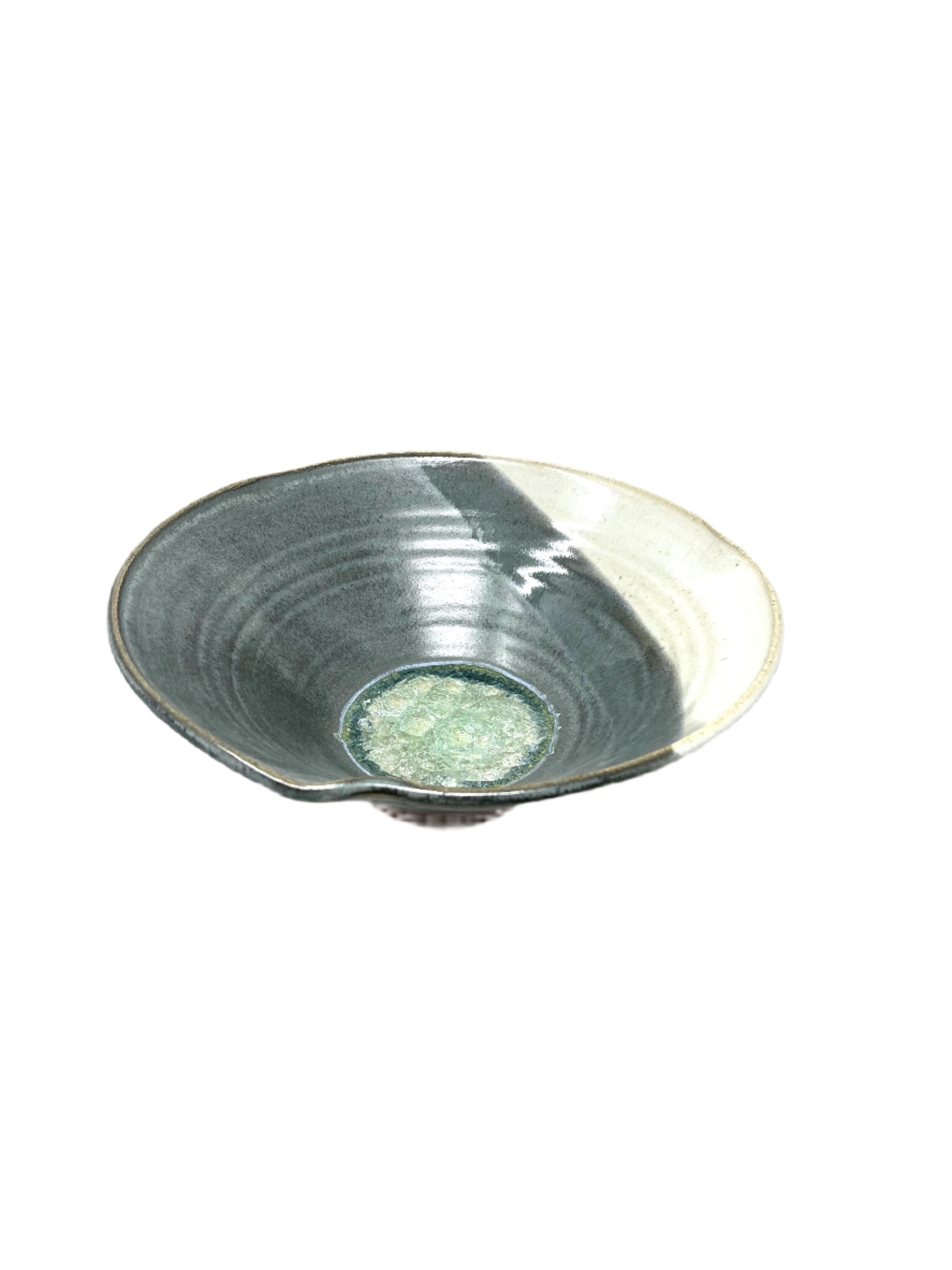 Dock 6 Pottery Medium 3 Pinch Rim Bowl with Fused Glass - Grey & White - Gabrielle's Biloxi