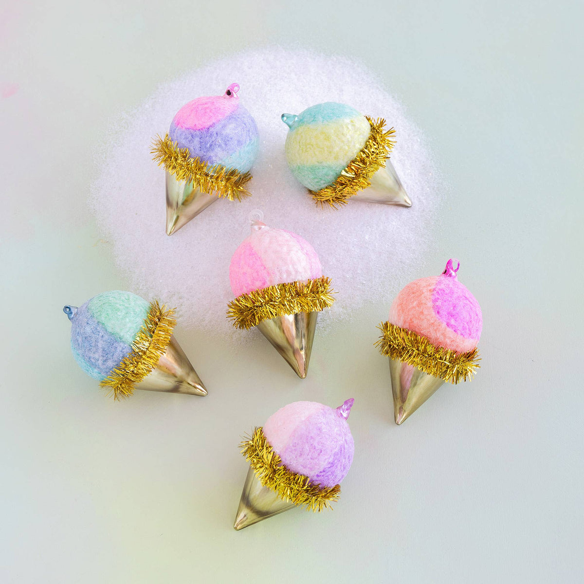 Glitterville Snow Cone Ornament, Assorted, Glass, 4"