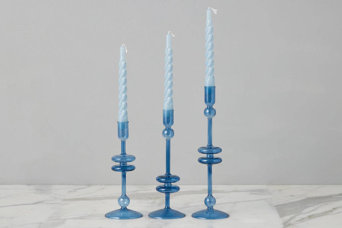 Etu Lacquer Twisted Taper Candles, Denim Blue, Boxed, Set of 6 - Gabrielle's Biloxi