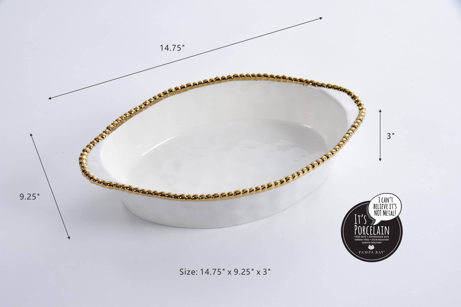 Pampa Bay Oval Baking Dish - White & Gold - Gabrielle's Biloxi