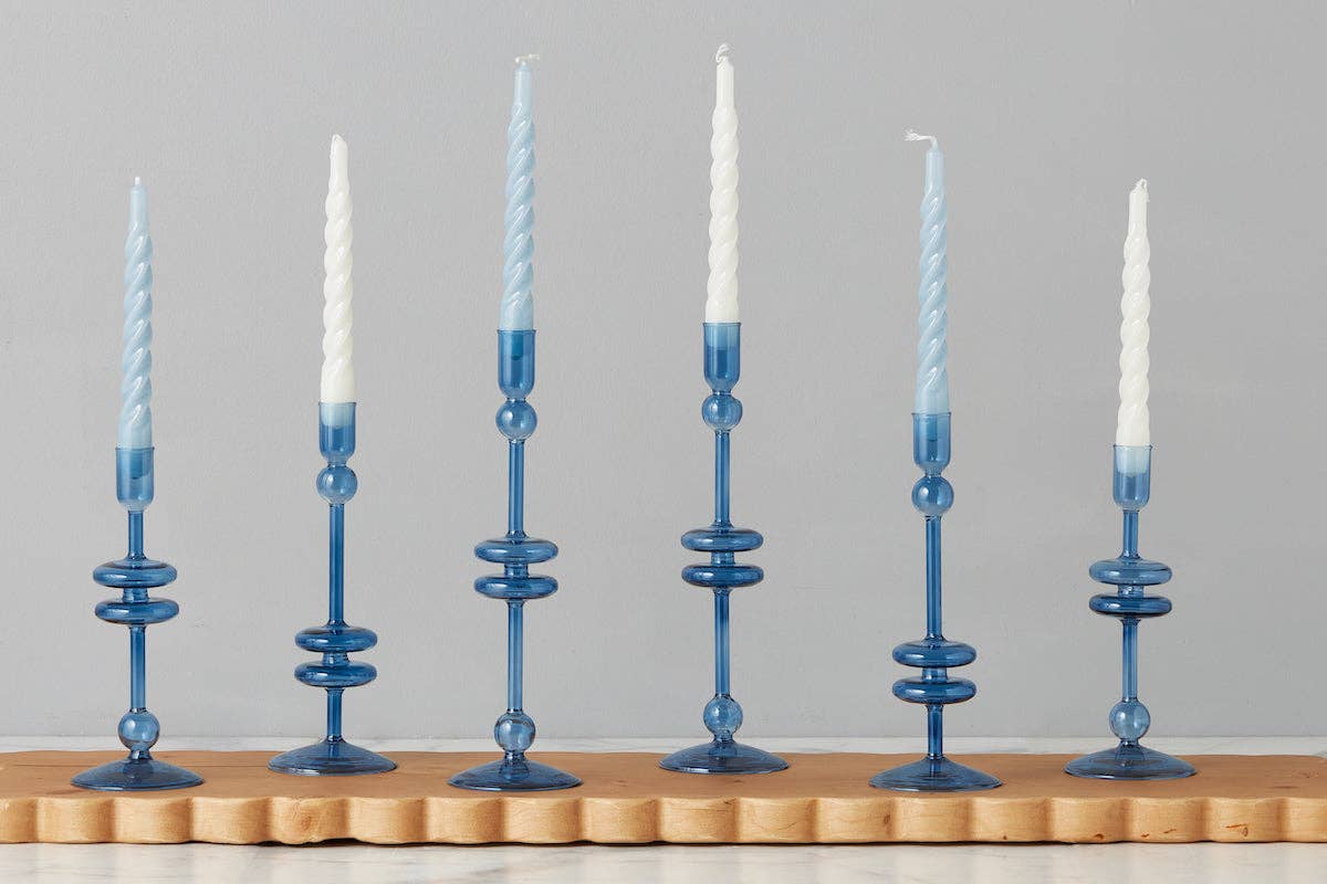Etu Lacquer Twisted Taper Candles, Denim Blue, Boxed, Set of 6 - Gabrielle's Biloxi