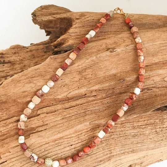 Virtue Tiny Gemstone Cube Choker with CZ Accent - Rust - Gabrielle's Biloxi