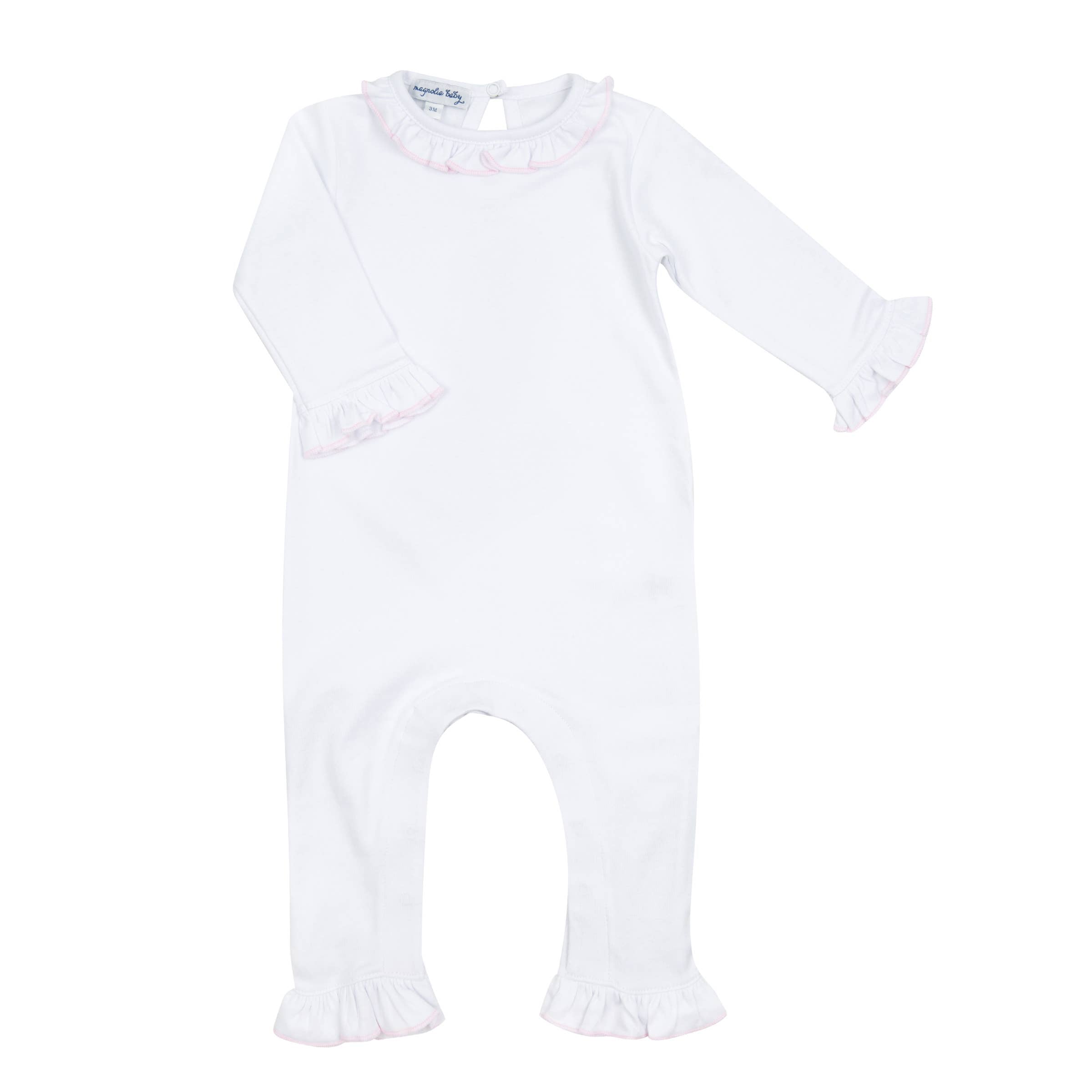 Solid Essentials White Pink Ruffle Playsuit - Gabrielle's Biloxi