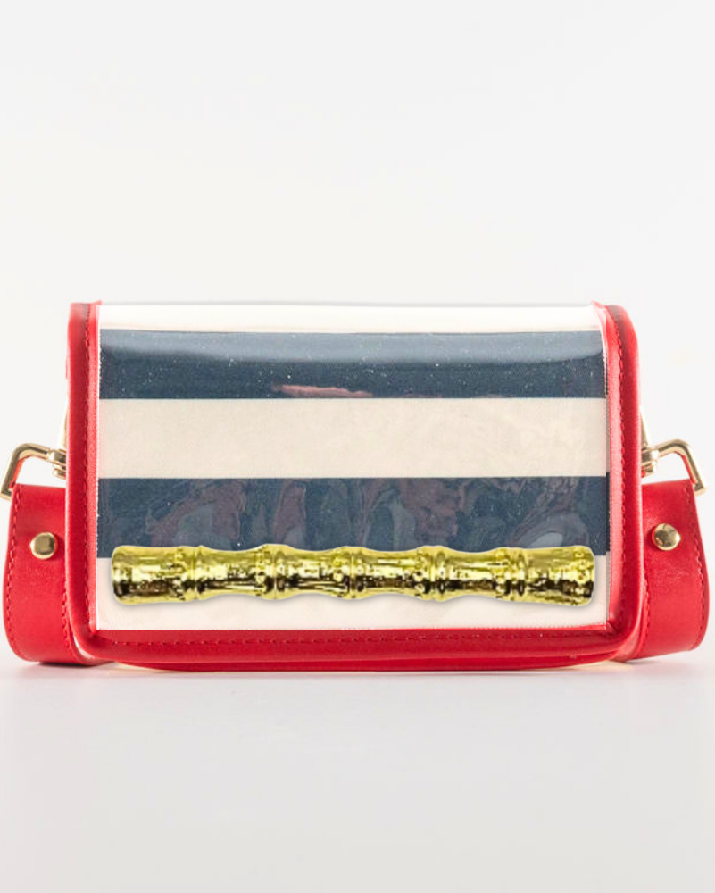 Petite Navy Stripe Stadium Bag - Gold Bamboo Stick