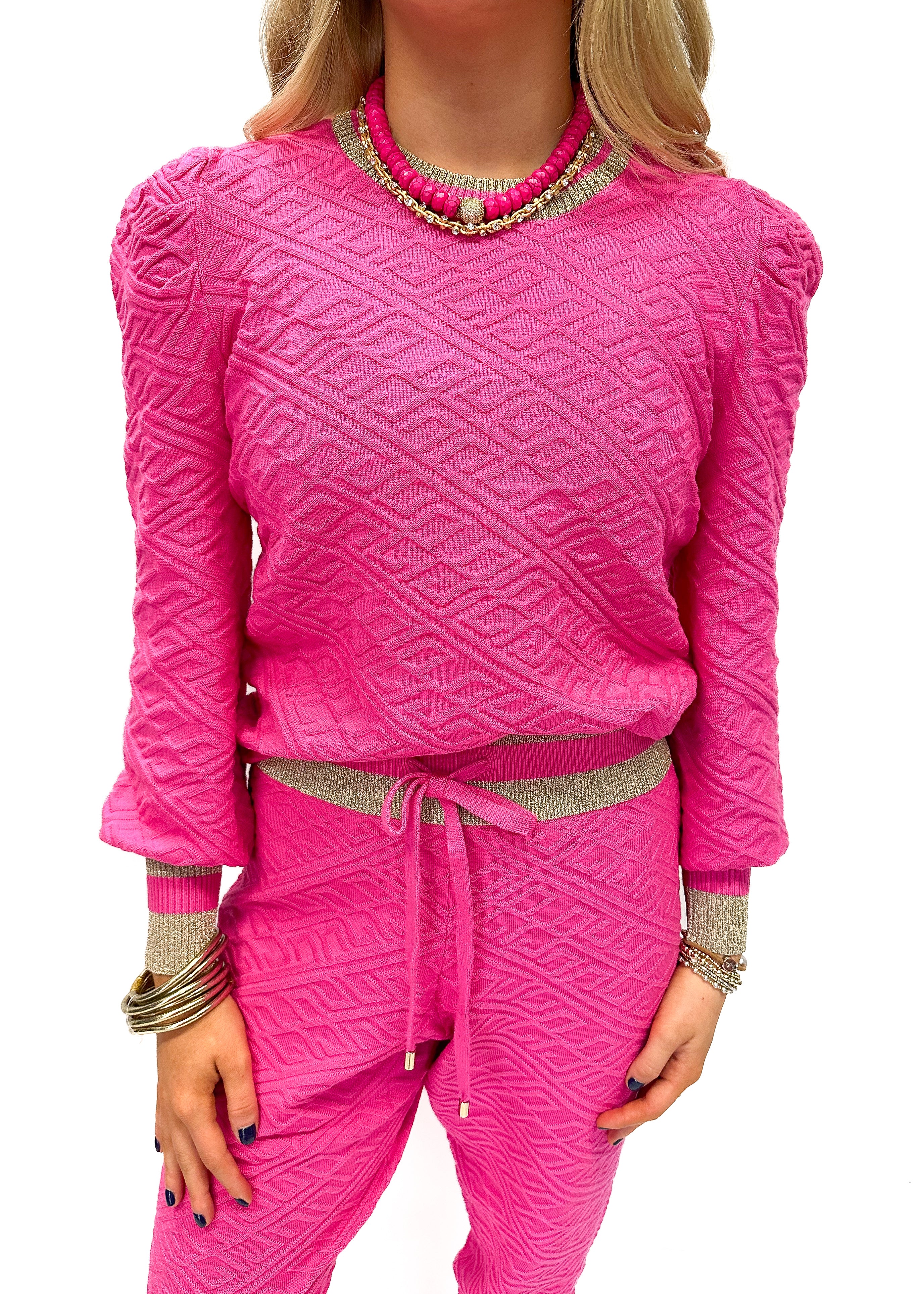 Emily McCarthy Julia Sweater - Rose Monogram Knit - Gabrielle's Biloxi