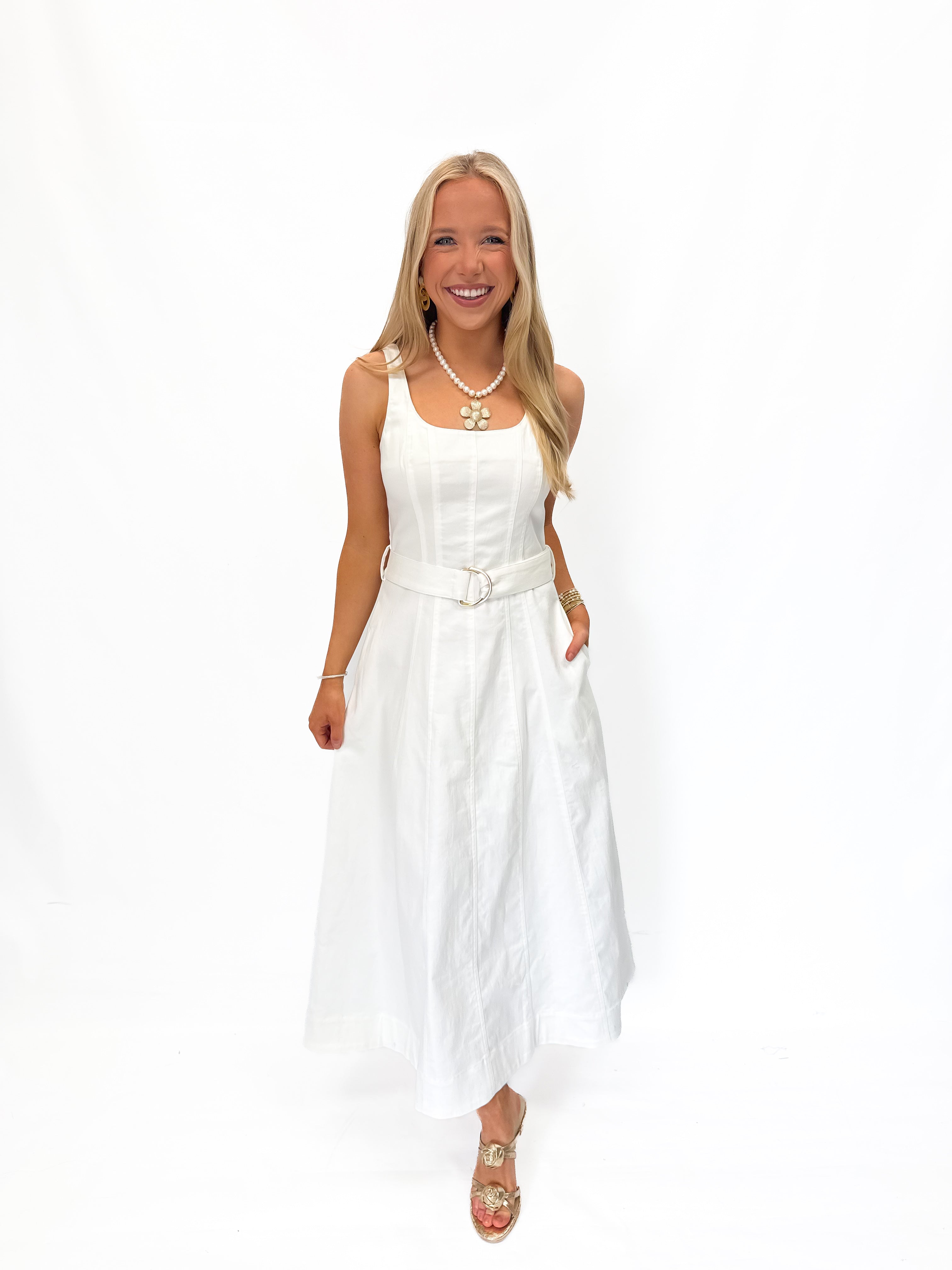 Karina Grimaldi Liliana Denim Midi Dress - White - Gabrielle's Biloxi