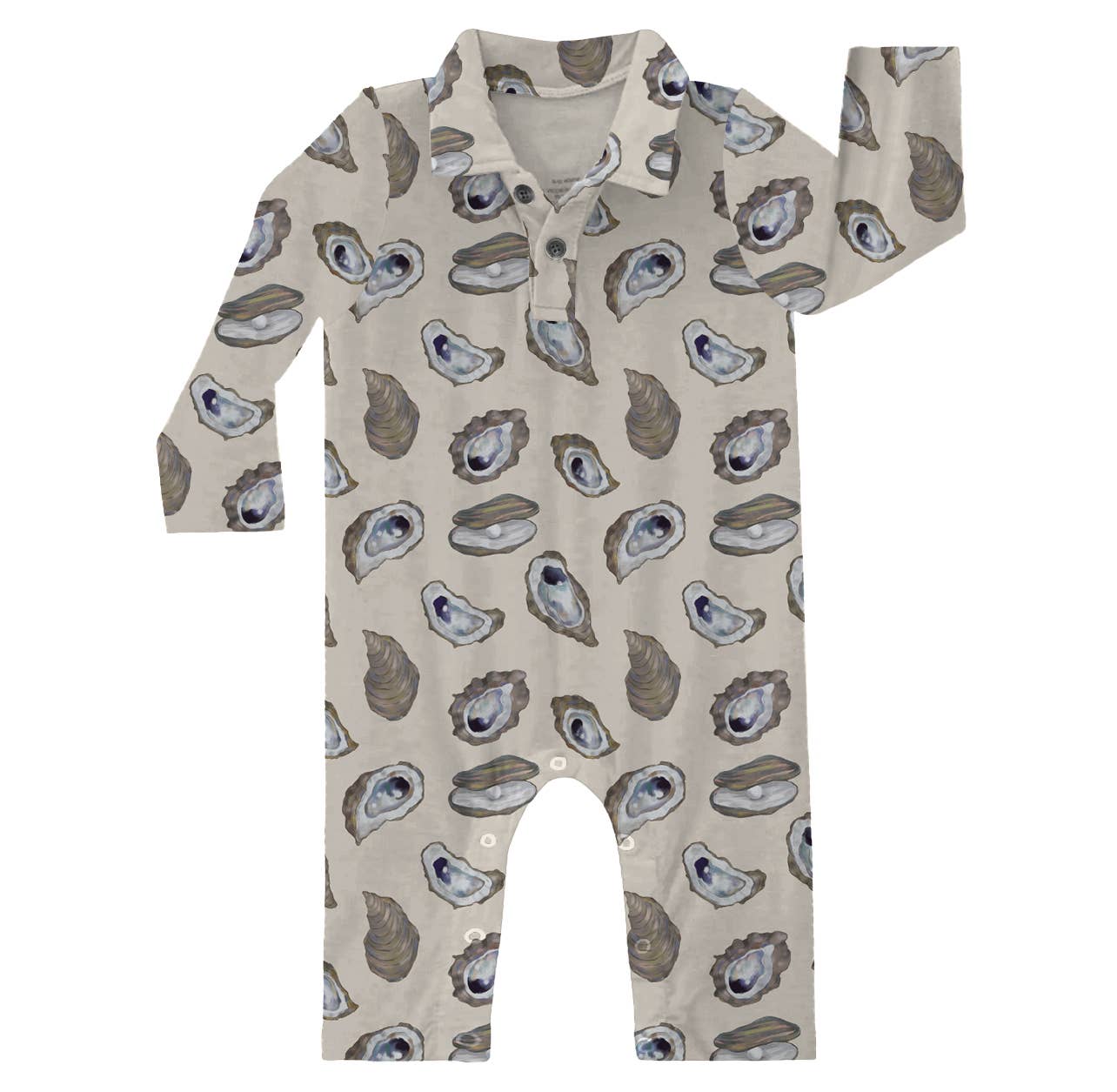 Coastal Oysters Long Sleeve Polo Romper - Gabrielle's Biloxi