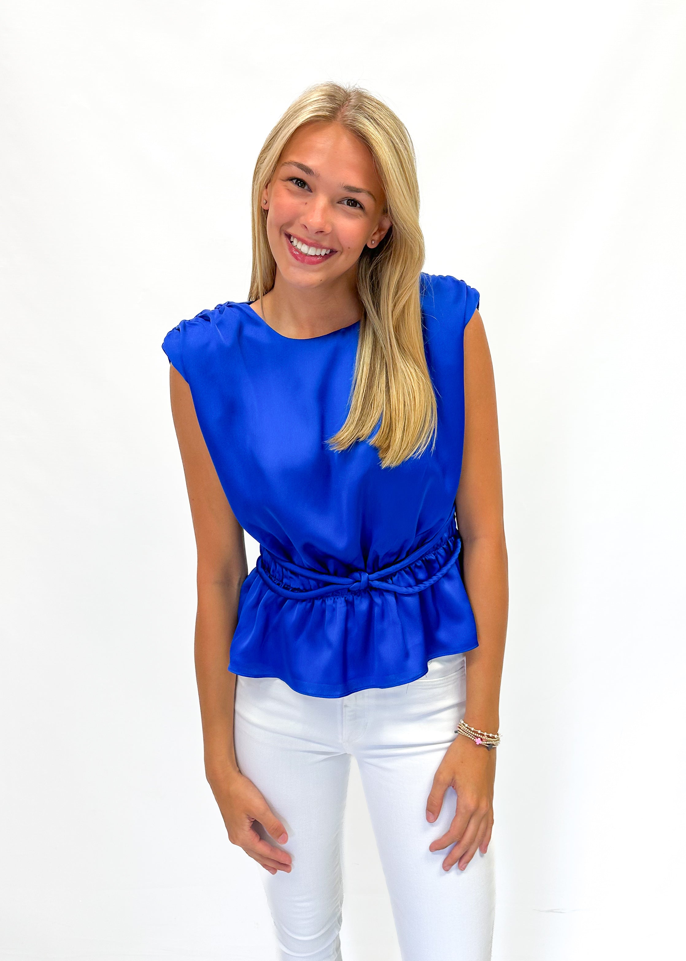 LBLOX Cinched Waist Knot Top - Royal - Gabrielle's Biloxi
