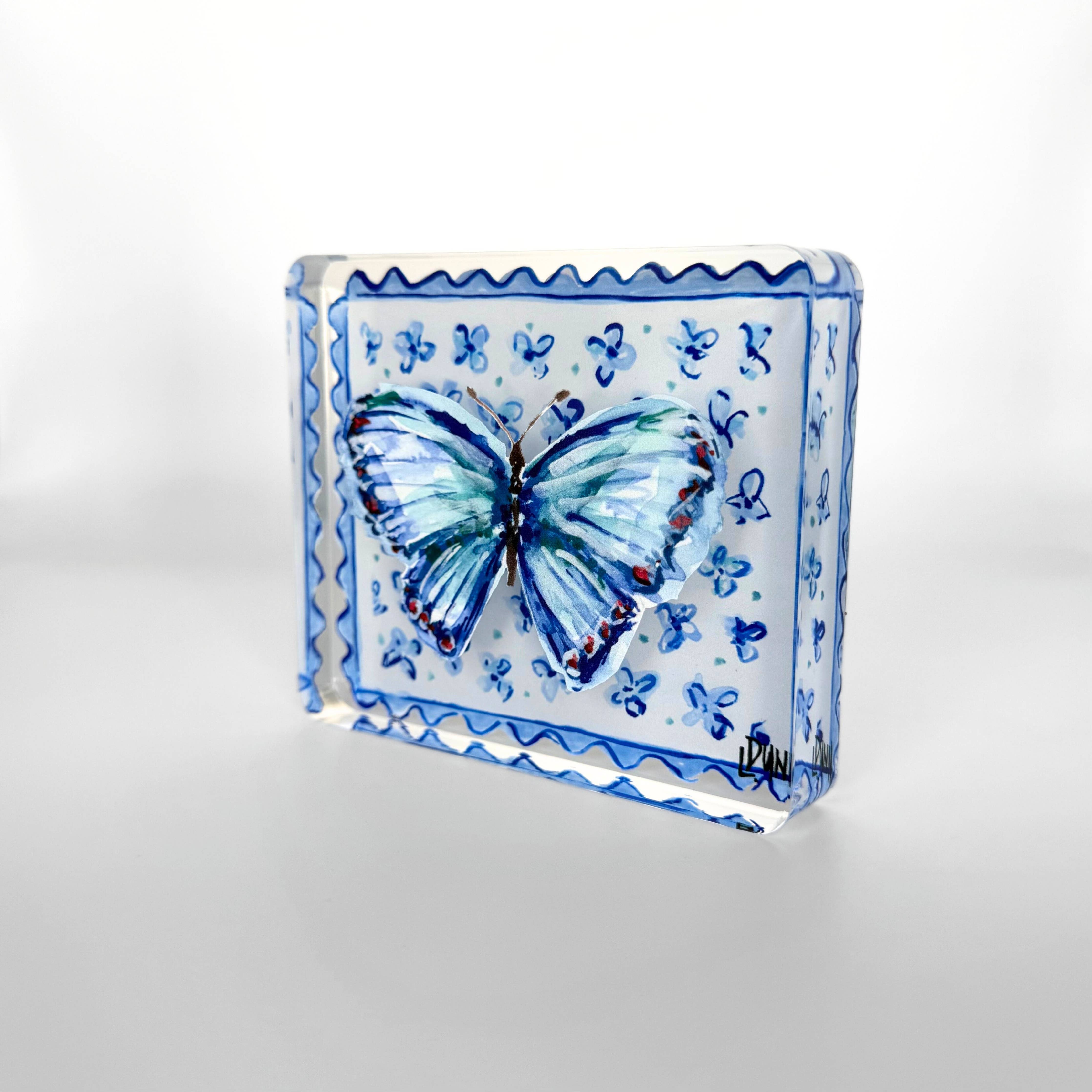 Blue Butterfly on Floral Block - Small - Gabrielle's Biloxi