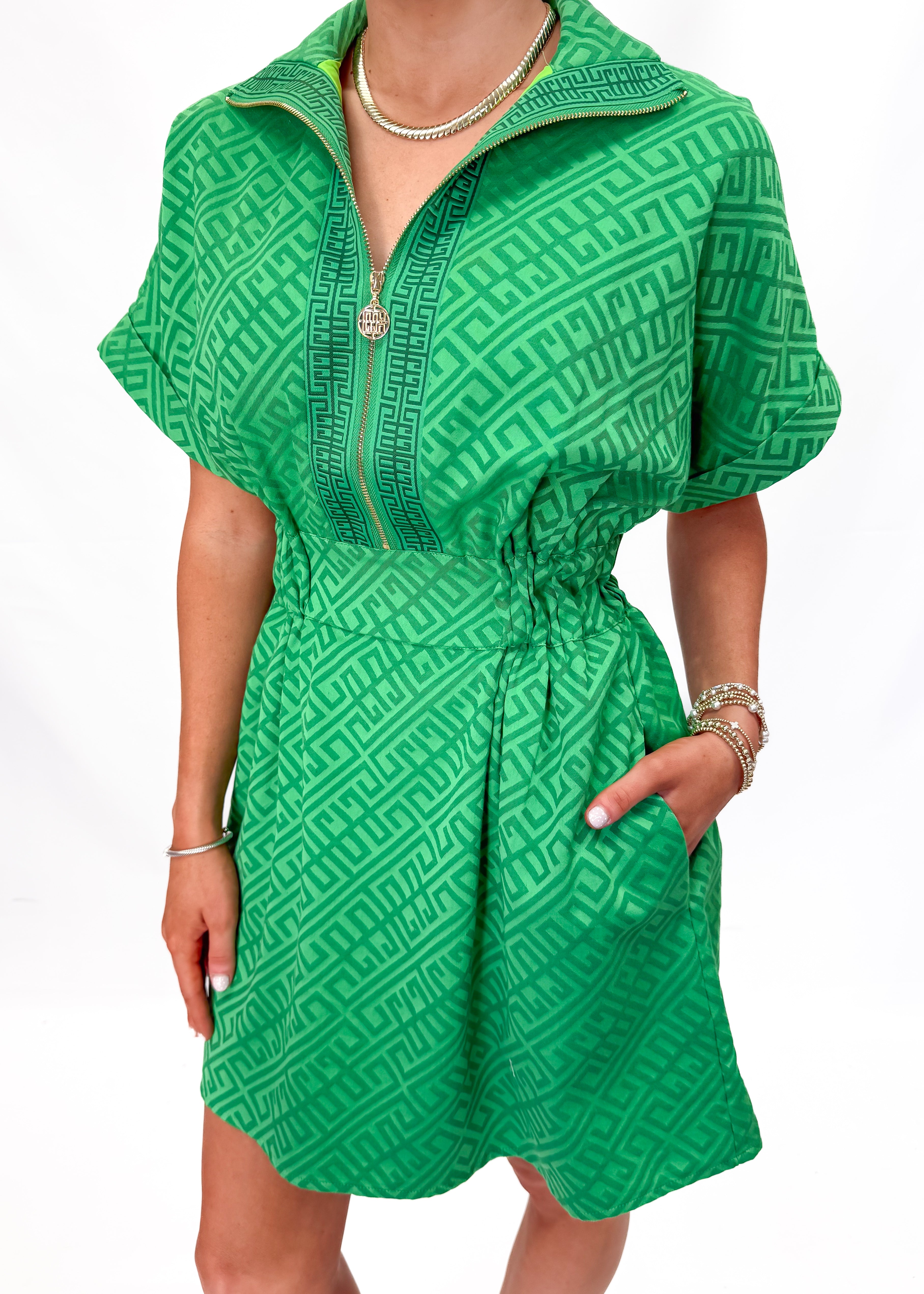 Emily McCarthy Pullover Dress - Fairway Green Monogram - Gabrielle's Biloxi