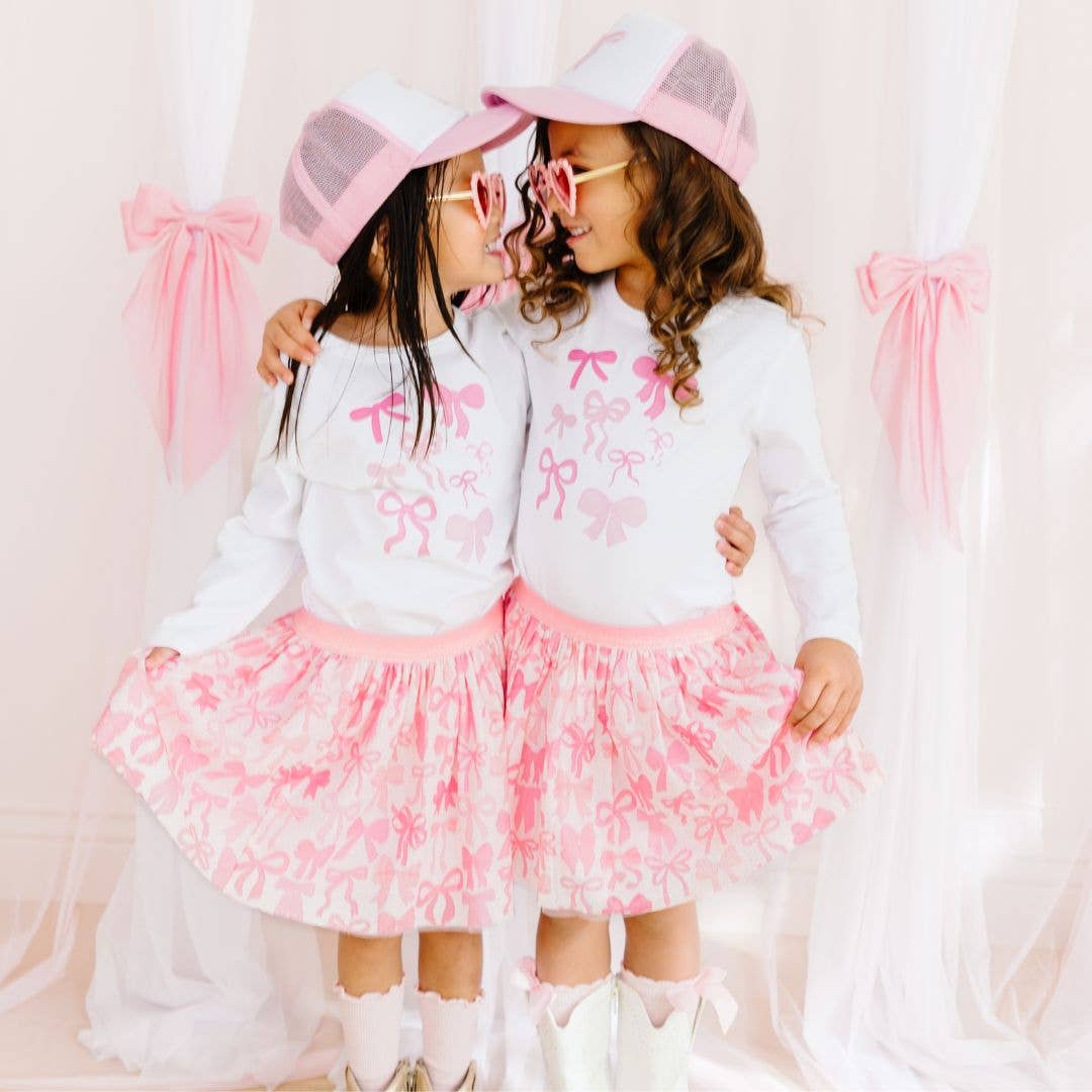 Kids Coquette Bow Patch Trucker Hat - Pink/White - Gabrielle's Biloxi