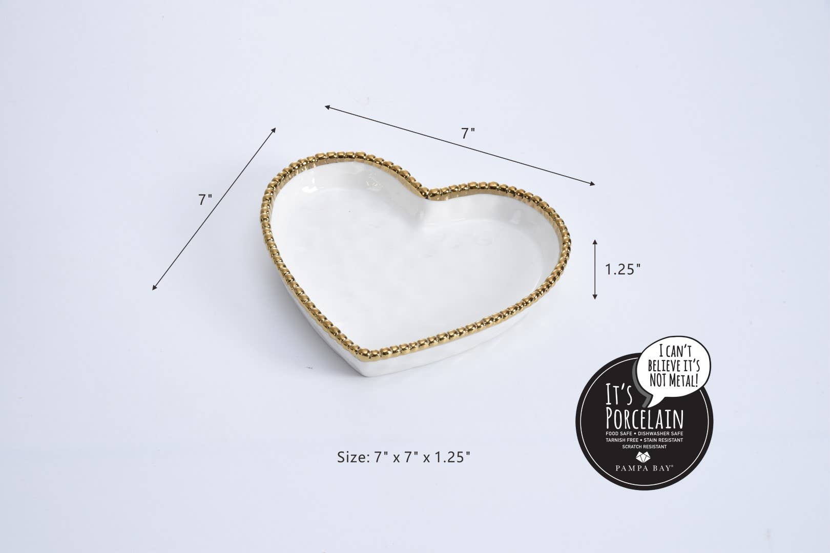 Pampa Bay Heart Dish - White with Gold Trim - Gabrielle's Biloxi
