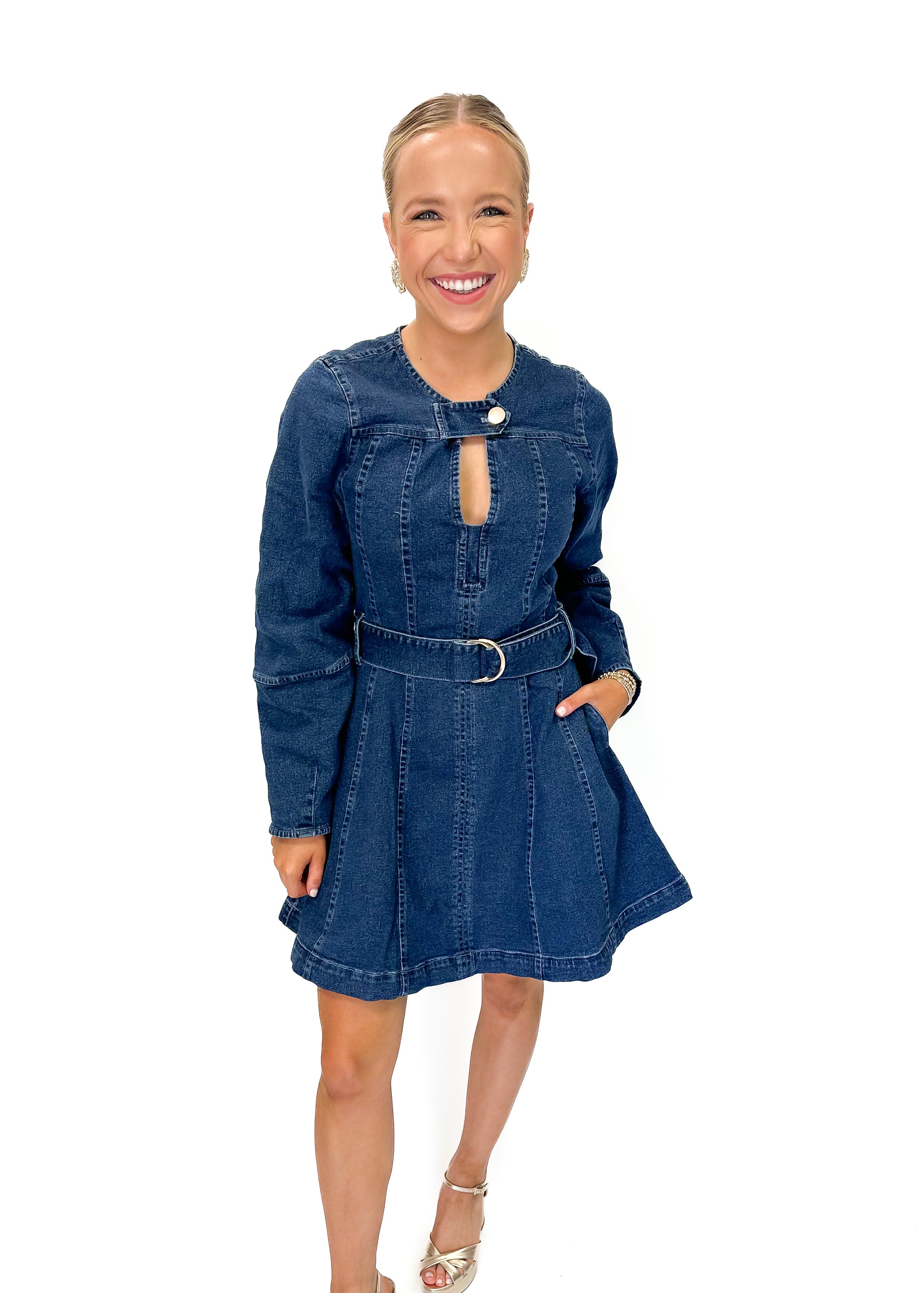 Karina Grimaldi Laura Denim Mini Dress - Blue - Gabrielle's Biloxi