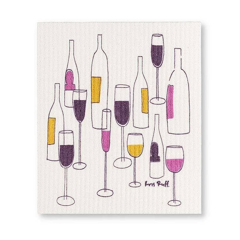 S/2 Wine Bottles & Glasses Dishcloths-6.5x8"L - Gabrielle's Biloxi