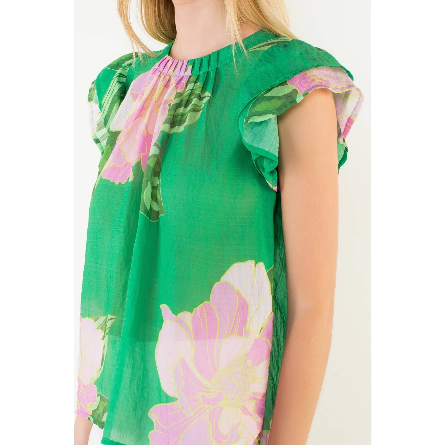 Floral Print Flutter Sleeve Top - Gabrielle's Biloxi