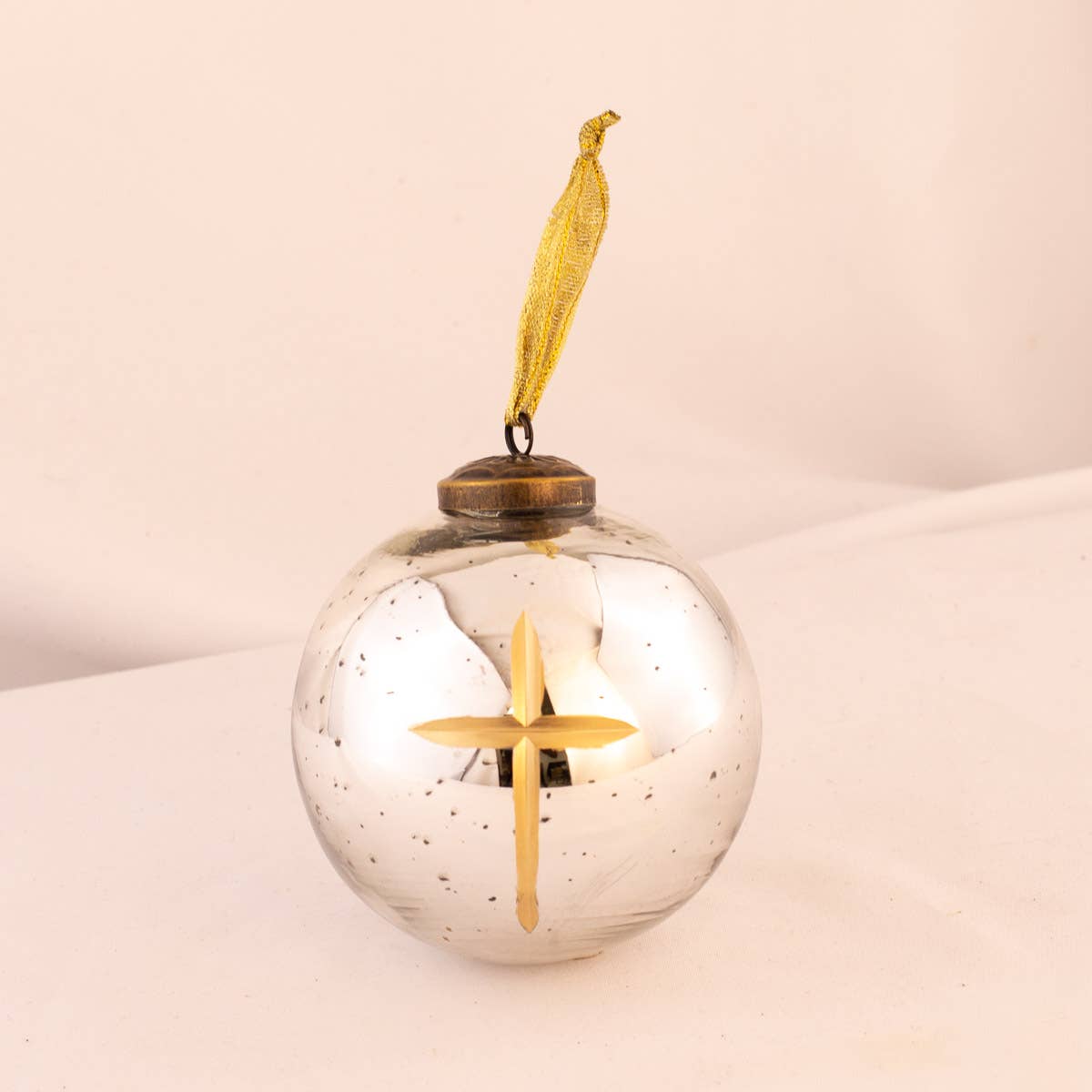 Cruix Glass Ball Ornament - Antique Silver/Gold 4" - Gabrielle's Biloxi