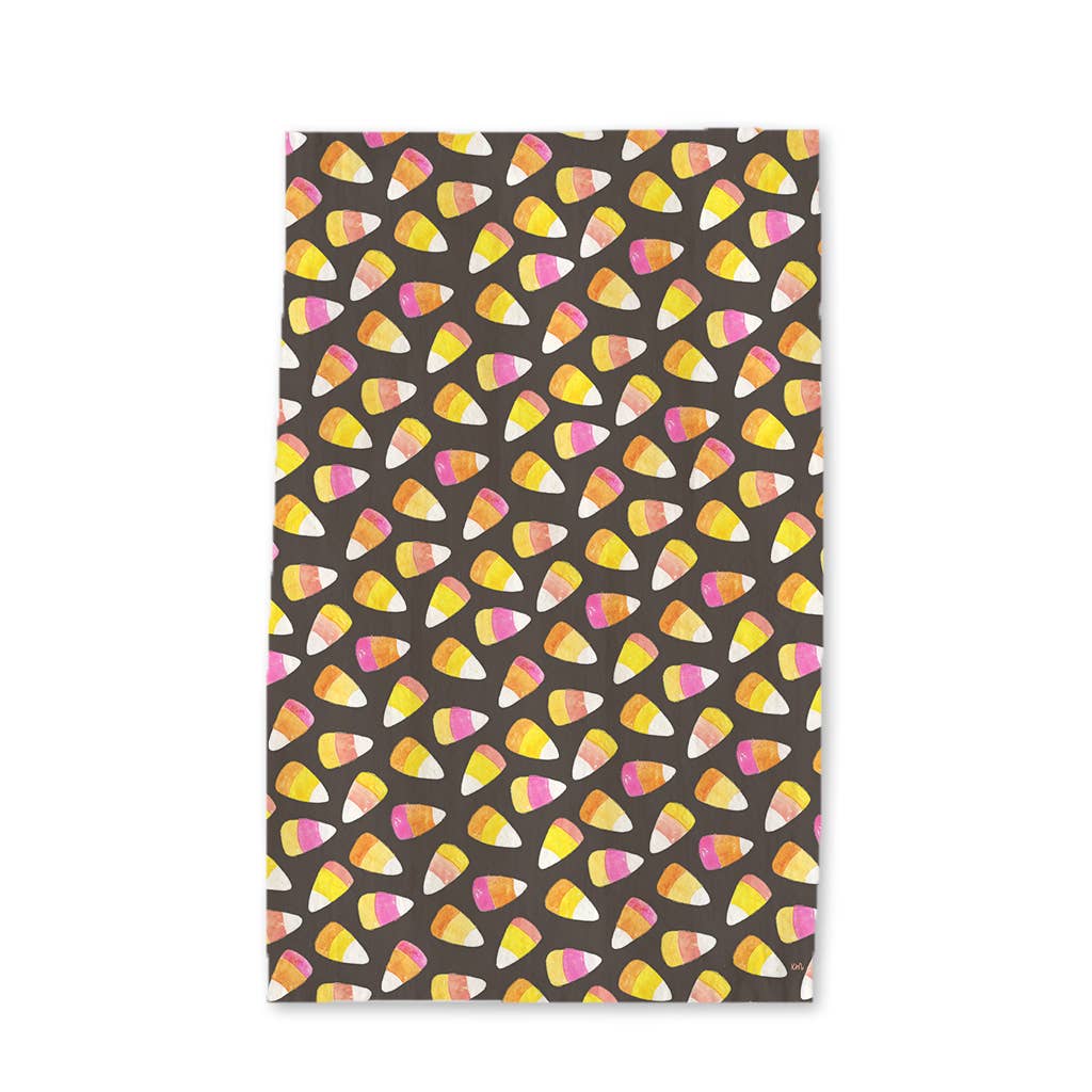 Pink and Orange Halloween Candy Corn - Fall Tea Towel
