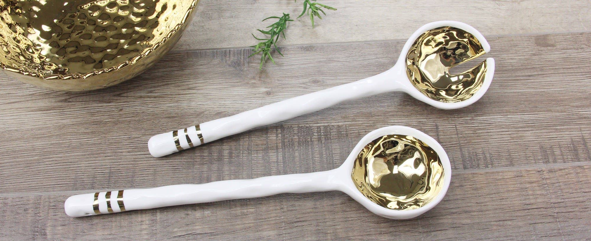 Pampa Bay Porcelain Salad Server Set - Gold