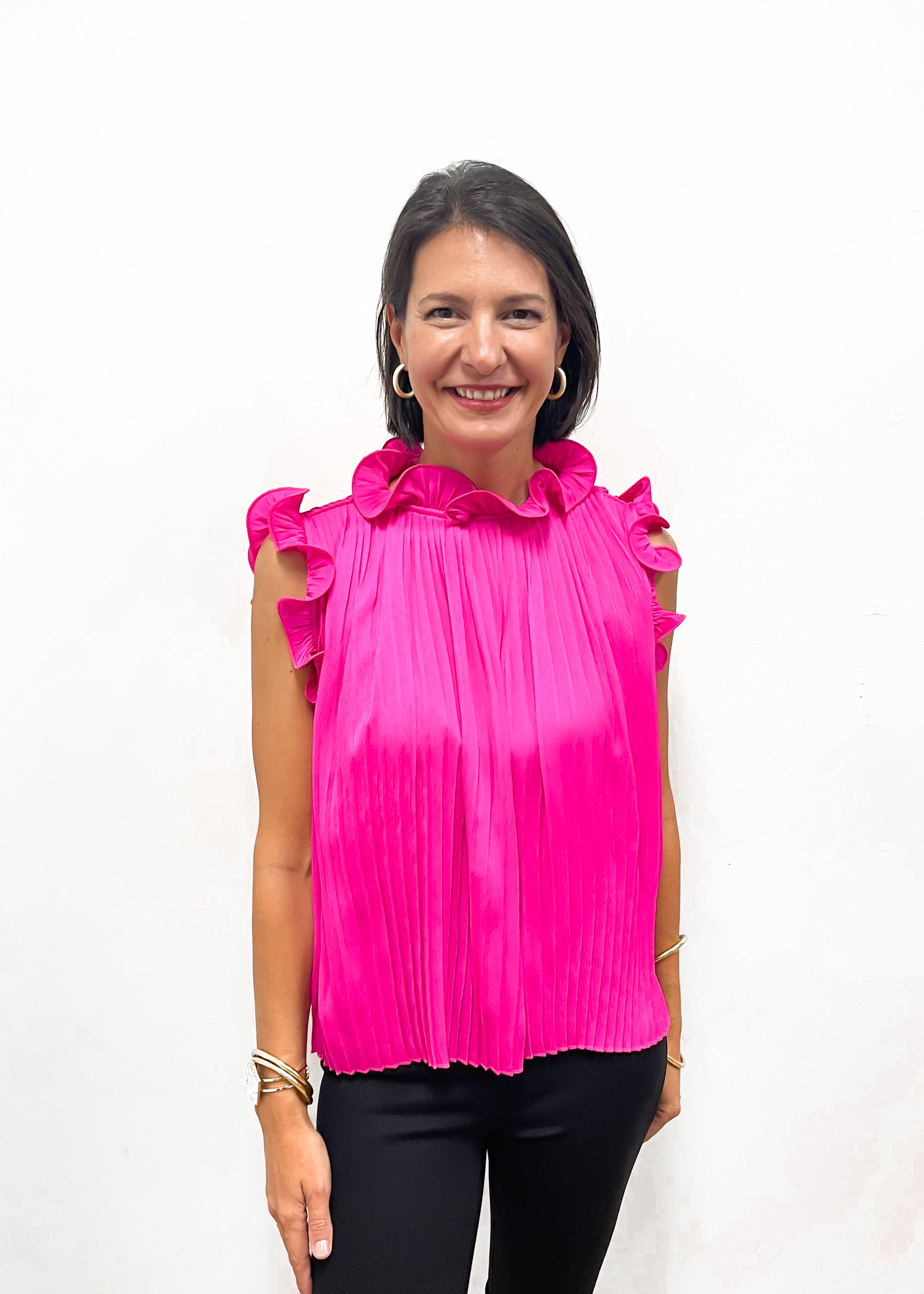 LBLOX Ruffle Neck Sleeveless Pleated Top - Pink - Gabrielle's Biloxi