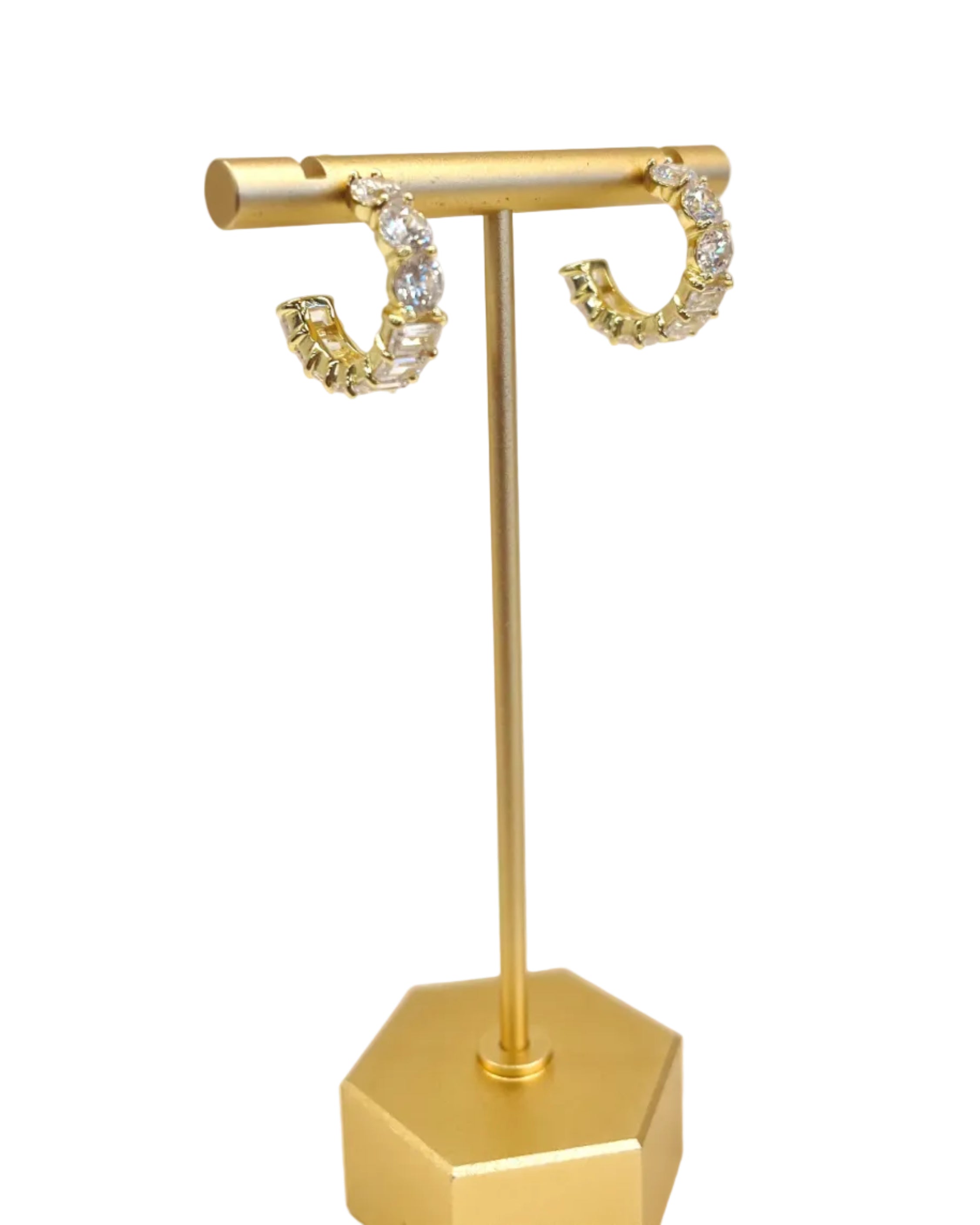 Gold Baguette CZ Hoops