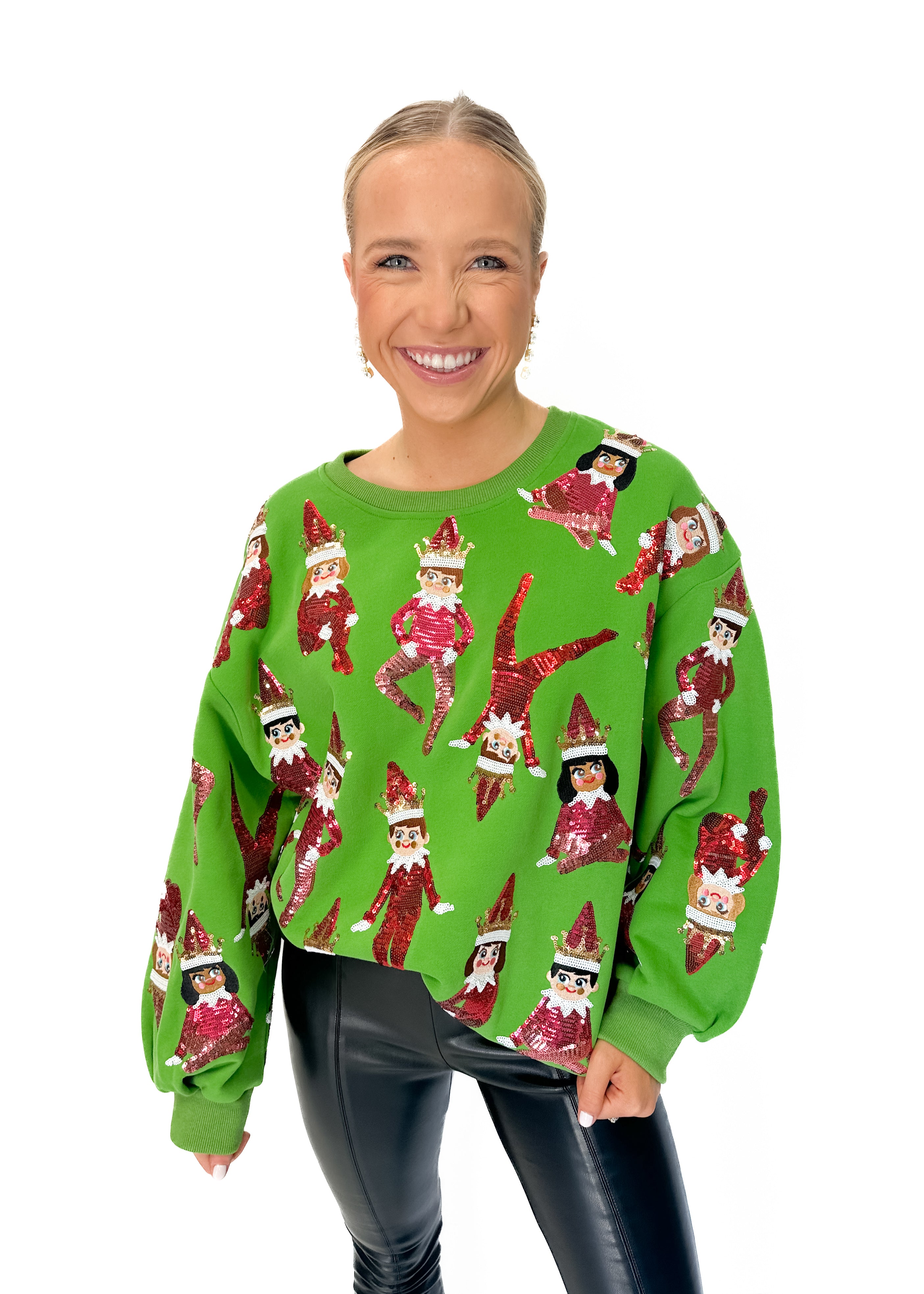 Queen of Sparkles Green Elf on the Shelf Sweatshirt - Green - Gabrielle's Biloxi