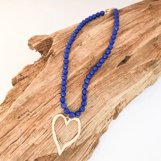 Virtue Gemstone Beaded Necklace with XL Heart - Royal Faceted - Gabrielle's Biloxi