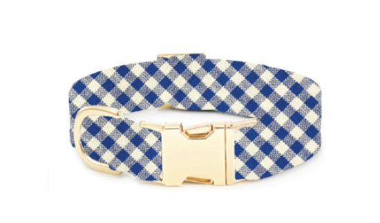 Lake Blue Gingham Summer Dog Collar - Gabrielle's Biloxi