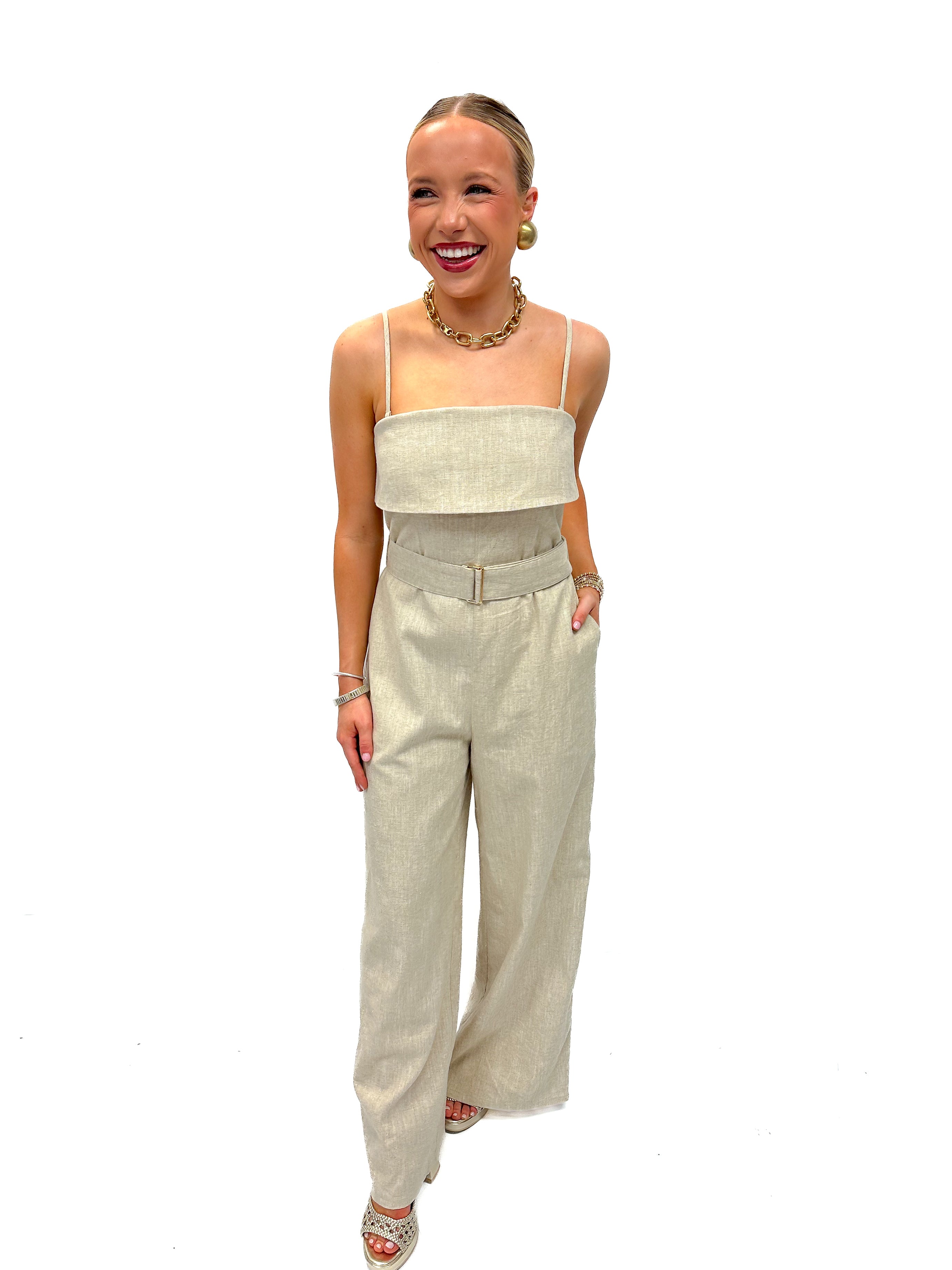 Karina Grimaldi Dove Linen Jumpsuit - Oatmeal - Gabrielle's Biloxi