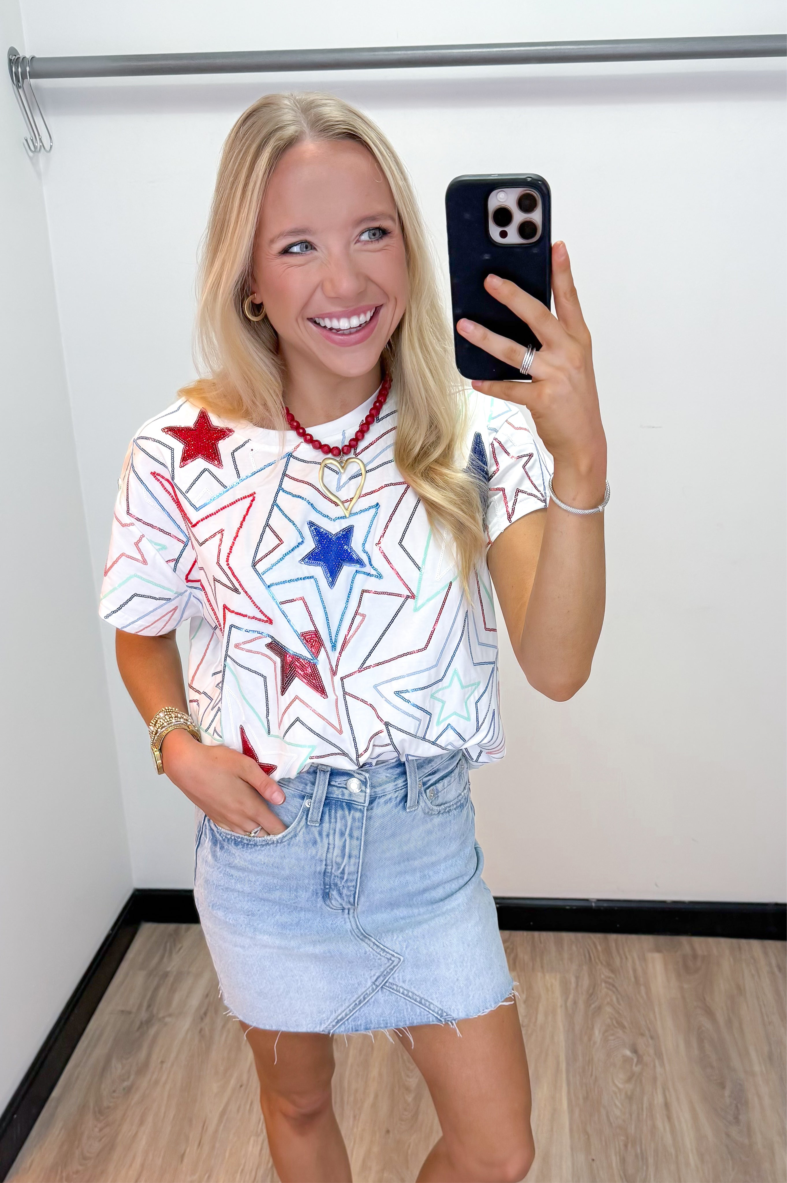 Queen of Sparkles White, Red, & Blue Groovy Star Tee - Gabrielle's Biloxi