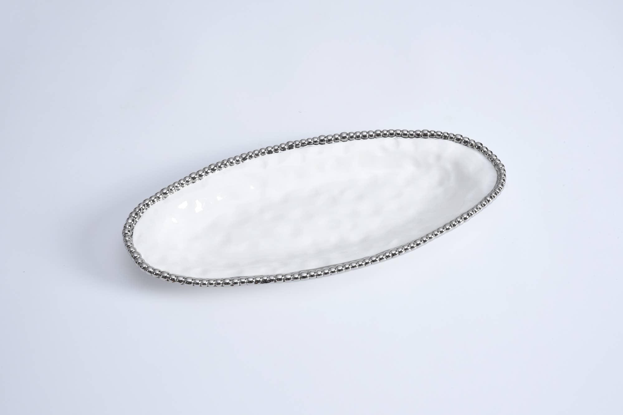 Pampa Bay Oval Serving Piece - White & Silver - Gabrielle's Biloxi