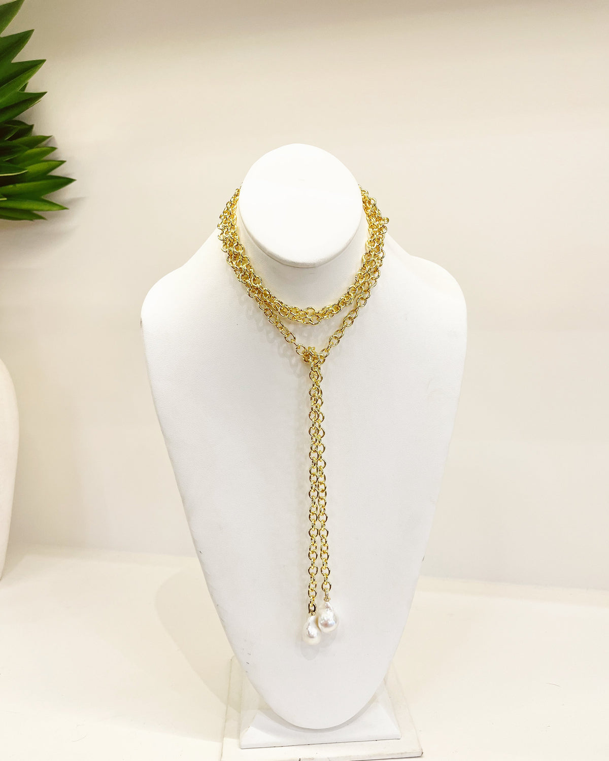Gold Pearl Wrap Necklace