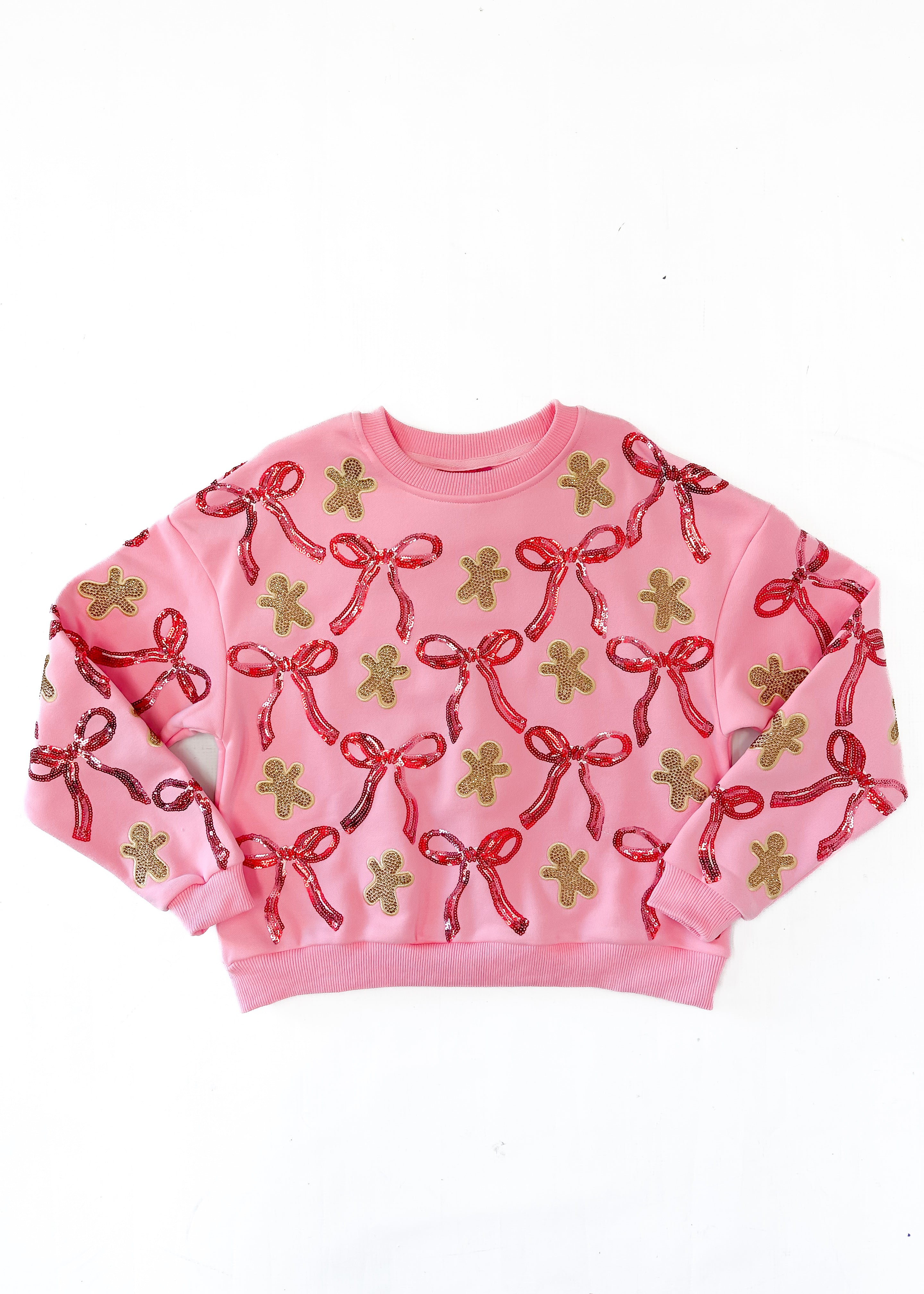 Queen of Sparkles Kids Light Pink Gingerbread Men & Bows Sweatshirt - Light Pink - Gabrielle's Biloxi